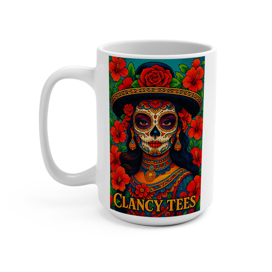 Day Of The Dead Mug Sugar Skull Artwork Ceramic Coffee Cup Gift for Dia De Los Muertos Lovers