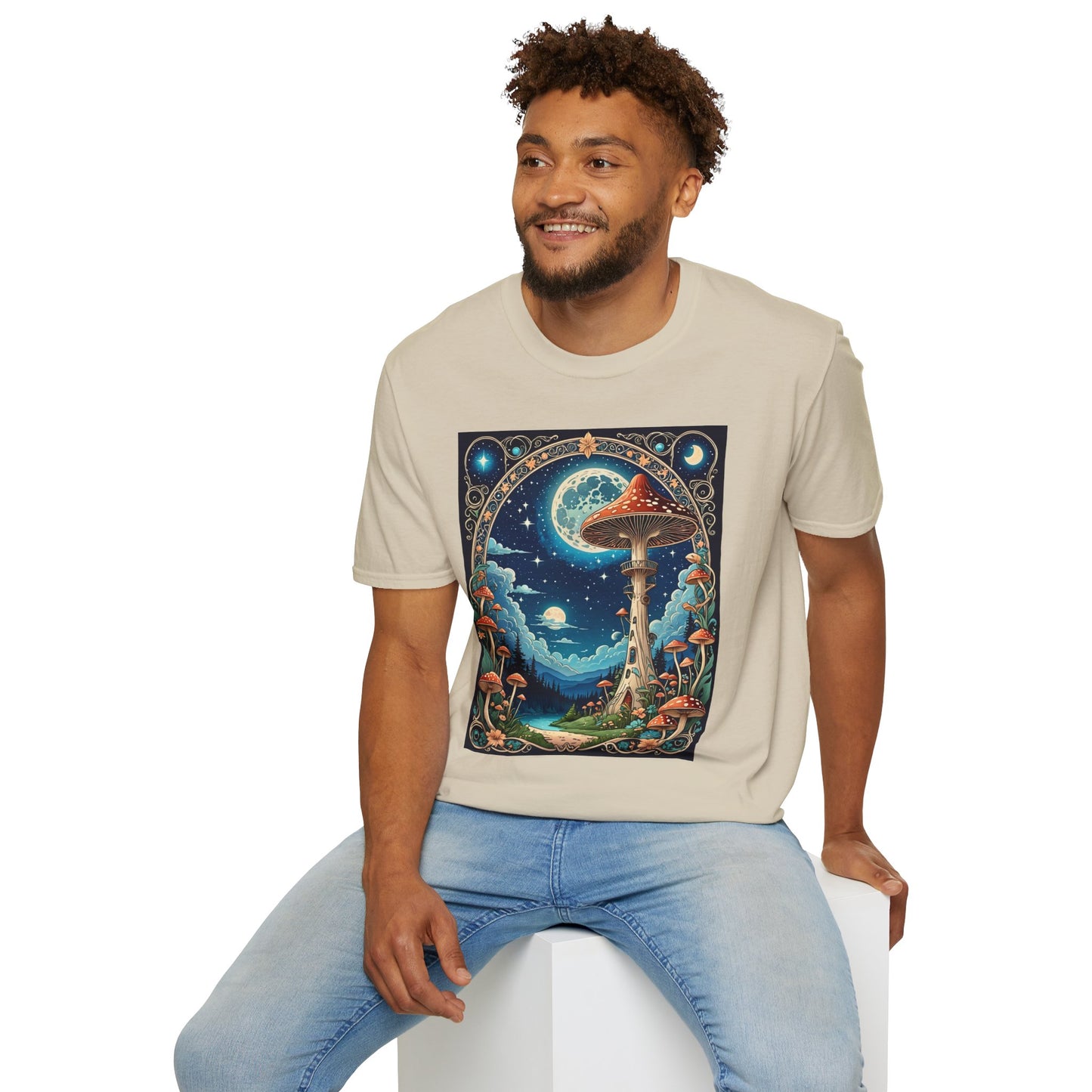 Psychedelic Mushroom Forest Shirt – Trippy Moonlight Nature Tee – Gift for Shroom Enthusiasts, Fantasy Fans, and Dreamy Escapists