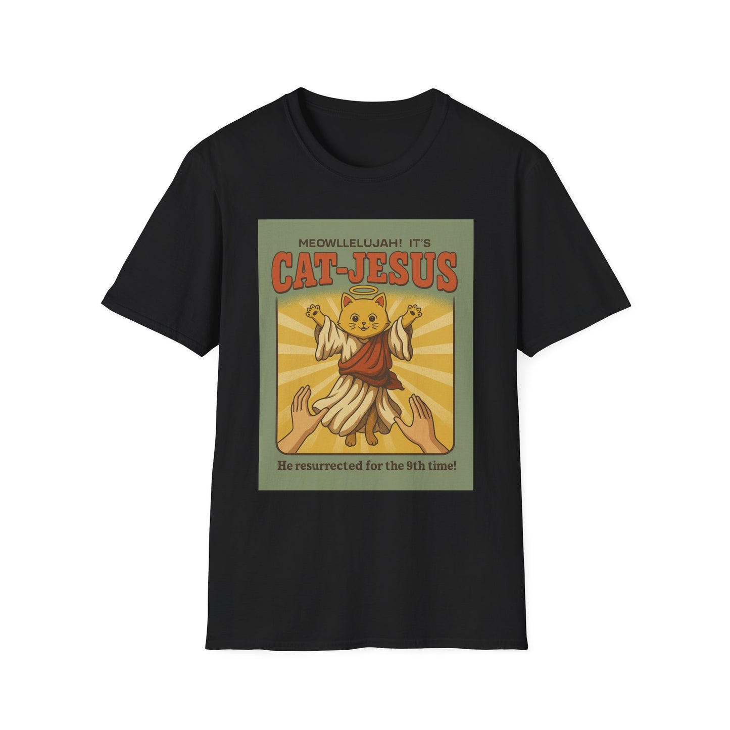Cat Jesus Funny Resurrected Cat Shirt Meow Hallelujah Tee for Cat Lovers Faith and Felines Fans of Holy Humor and Nine Lives Resurrection Gags