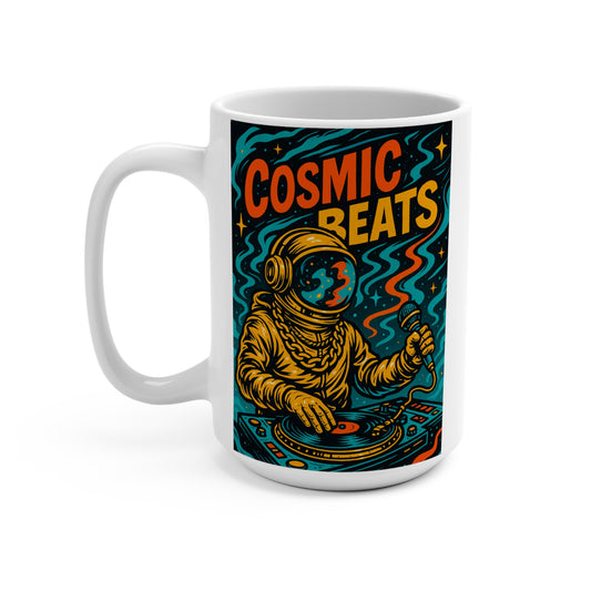 Cosmic Beats Mug Astronaut DJ Coffee Cup Retro Space Music Gift For Ravers