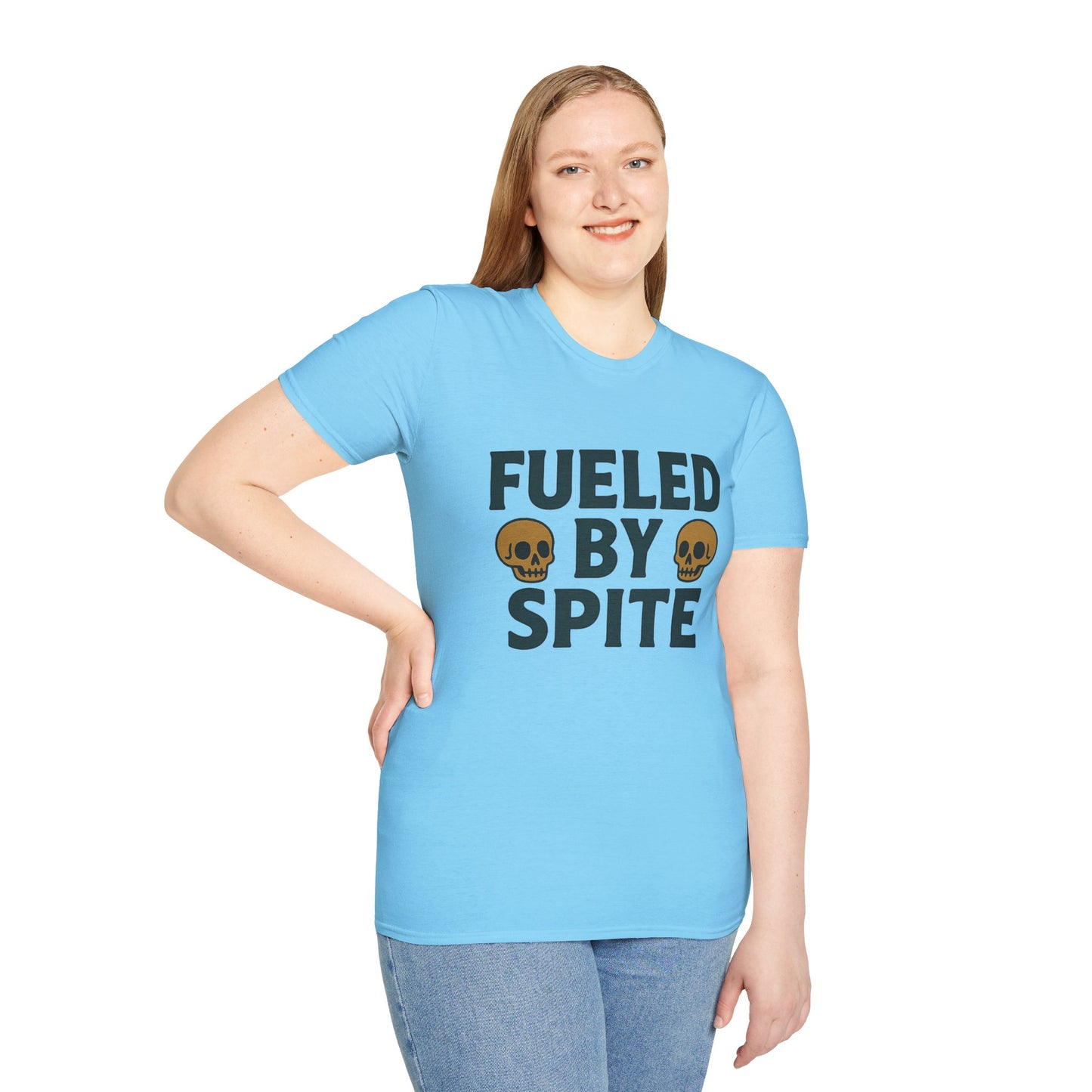 Fueled by Spite Unisex Softstyle T-Shirt, Funny Graphic Tee, Goth Aesthetic Shirt, Gifts for Spiteful Friends, Casual Wear