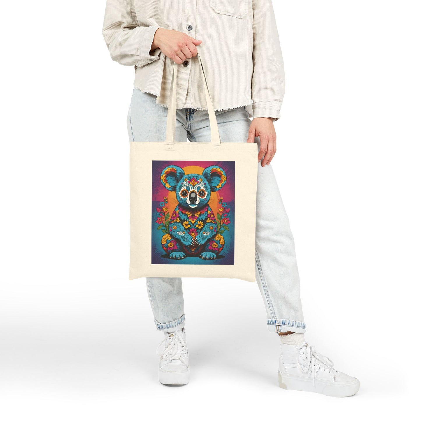 Psychedelic Koala Tote Bag With Colorful Trippy Art Design Bold Animal Print Carryall Bag Unique Gift For Nature Lovers