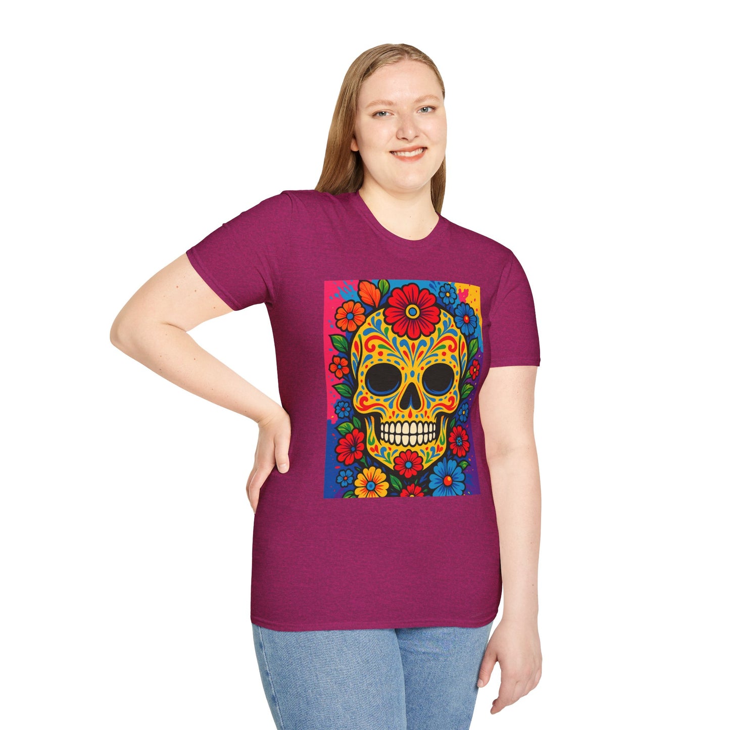 Colorful Sugar Skull Shirt | Day of the Dead Graphic Tee | Gift for Tattoo Lovers & Art Fans | Floral Skull T-Shirt