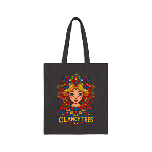 Psychedelic Art Tote Bag With Retro Floral Face Design Groovy Fashion Accessory Everyday Carry Bag Clancy Tees Artwork