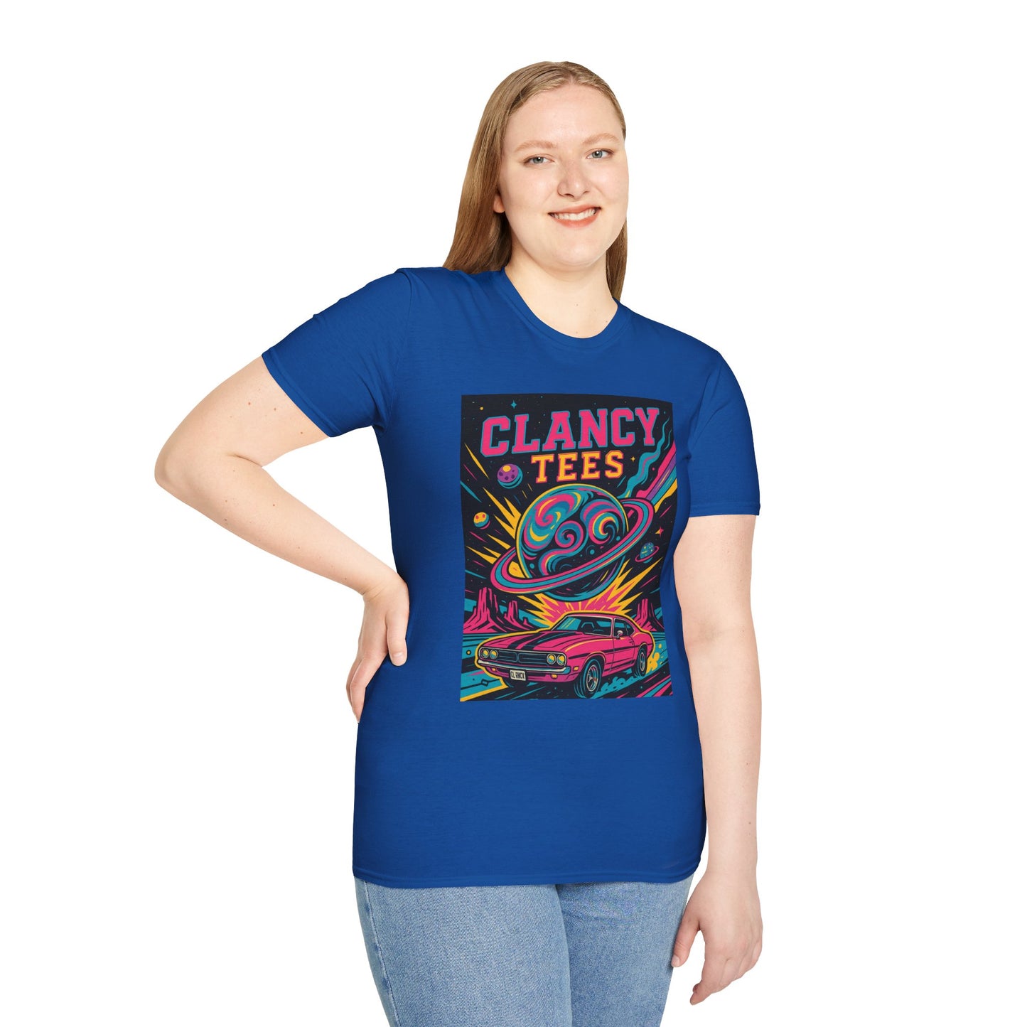 Retro UFO Car Crash Shirt – Clancy Tees Vaporwave Space Tee – Gift for Sci-Fi Fans, Vintage Car Lovers, Alien Believers, and 80s Aesthetic Addicts