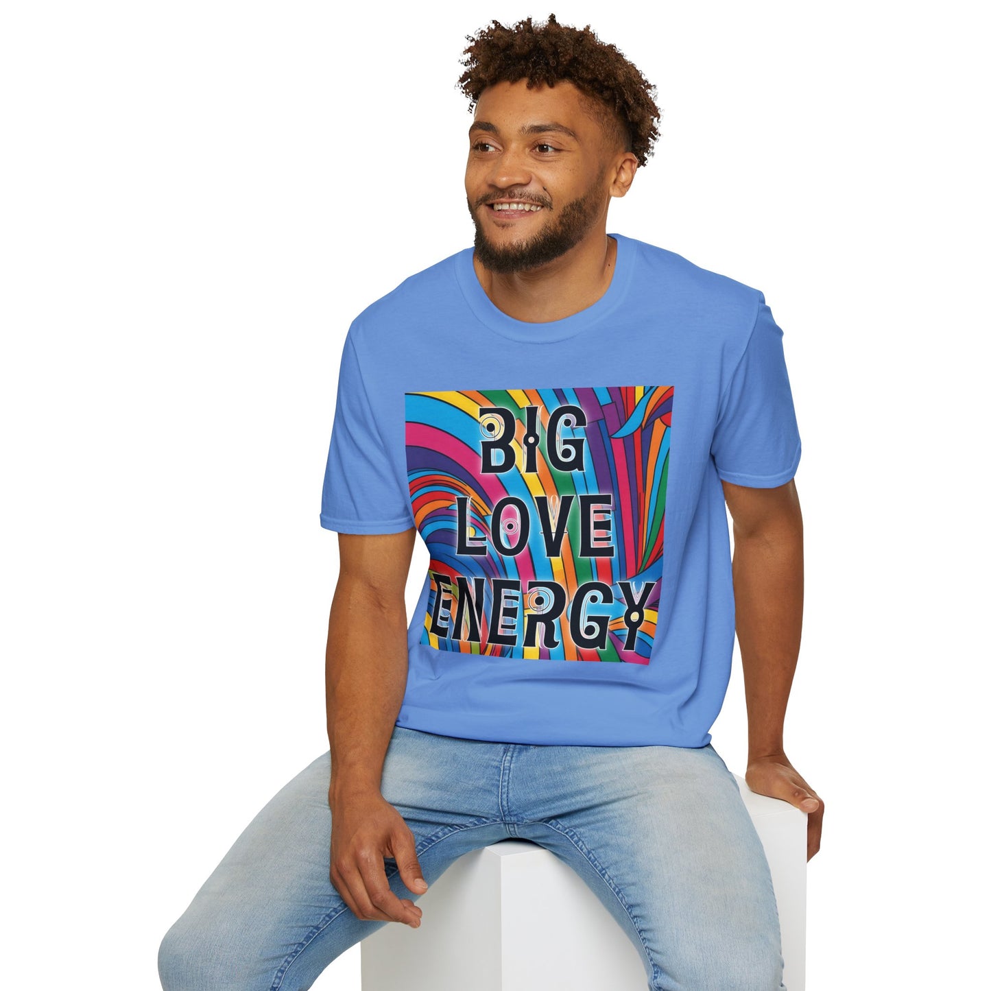 Big Love Energy Shirt – Colorful Retro Pride Rainbow Tee with Bold Positive Message – Gift for Optimists, LGBTQ Friends, and Love-First People