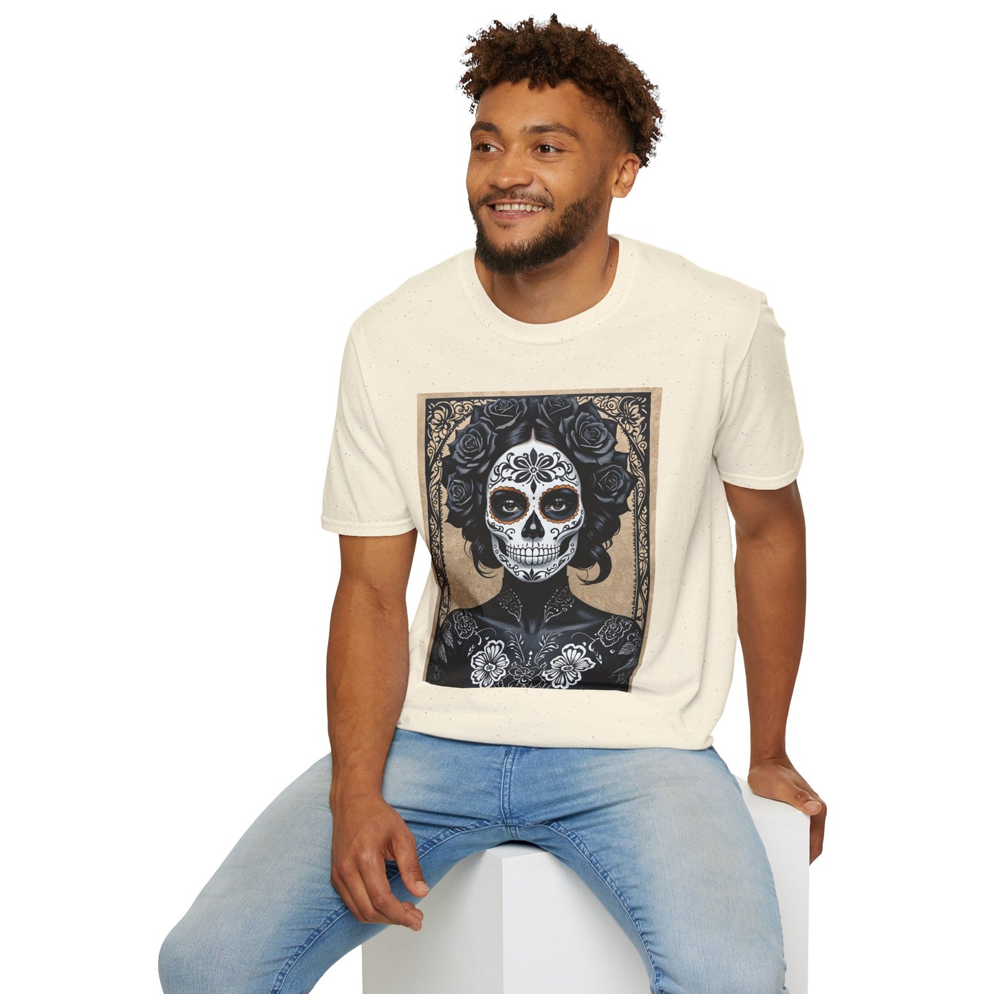 Black Floral Skull Tattoo Shirt – Gothic Día de los Muertos Tee – Gift for Skull Collectors, Tattoo Fans, and Alt Aesthetic Enthusiasts