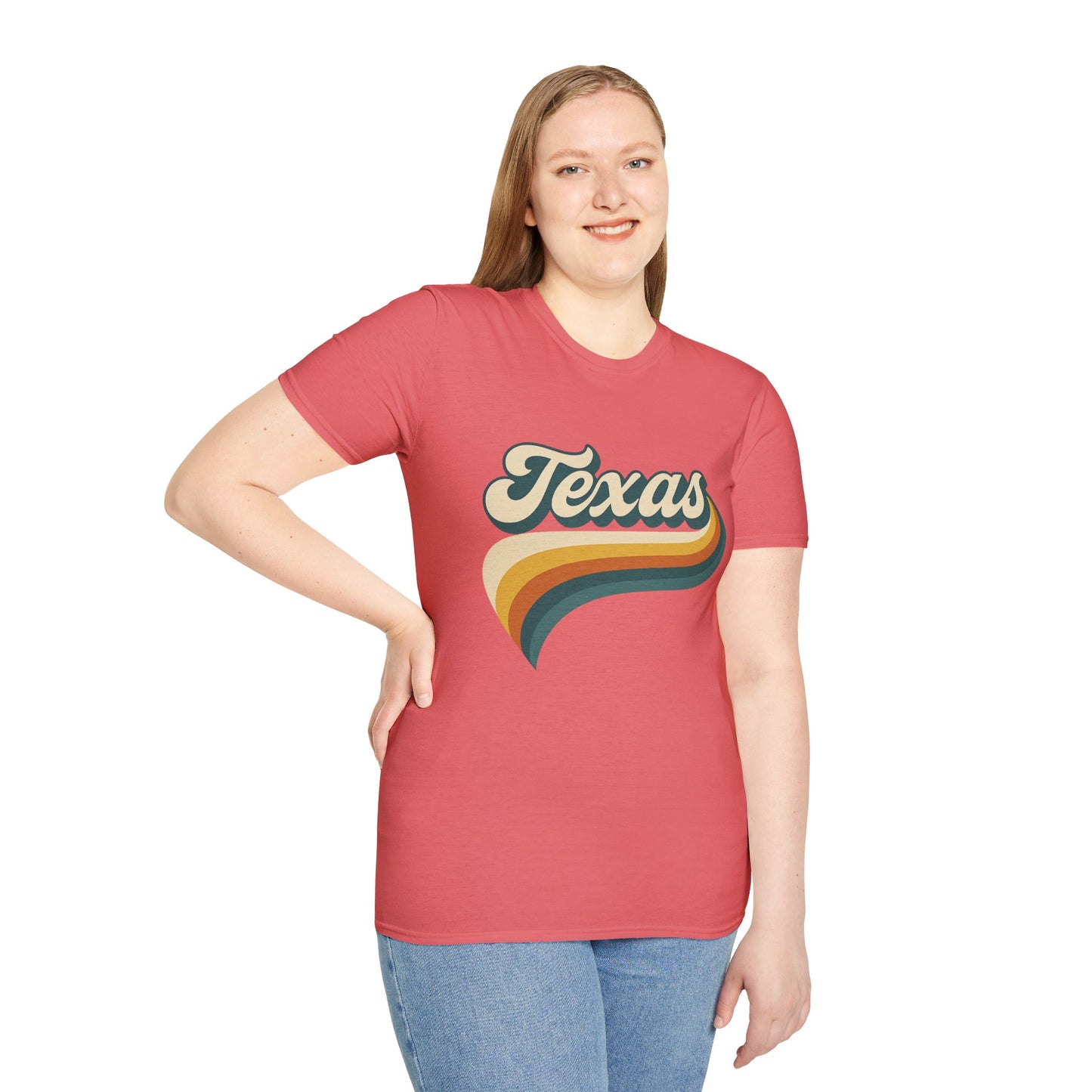 Retro Texas Shirt – Vintage Style Texas Wave Tee • Gildan Softstyle® Unisex Comfort • Gift for Texans • Groovy Southern State Pride Shirt