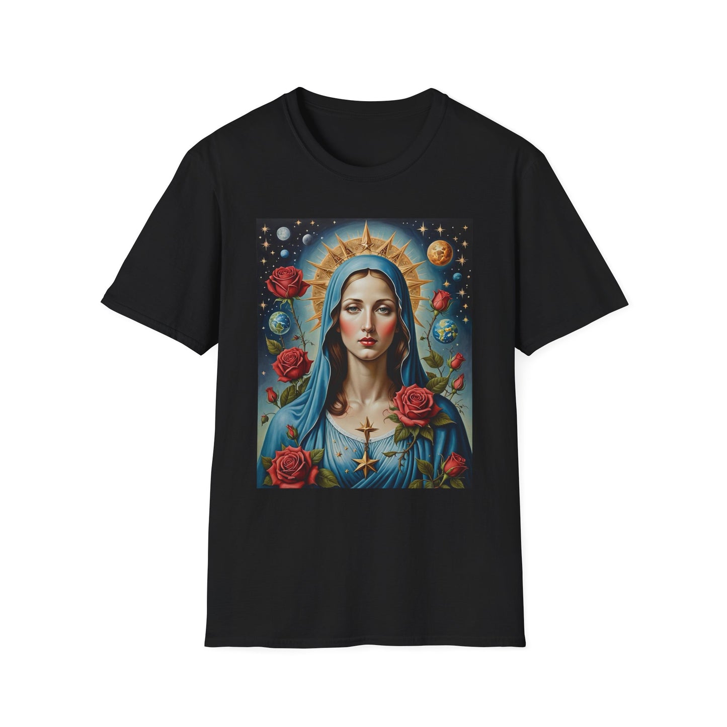 Artistic Virgin Mary T-Shirt, Vintage Graphic Tee, Religious Shirt, Christian Gift, Casual Wear
