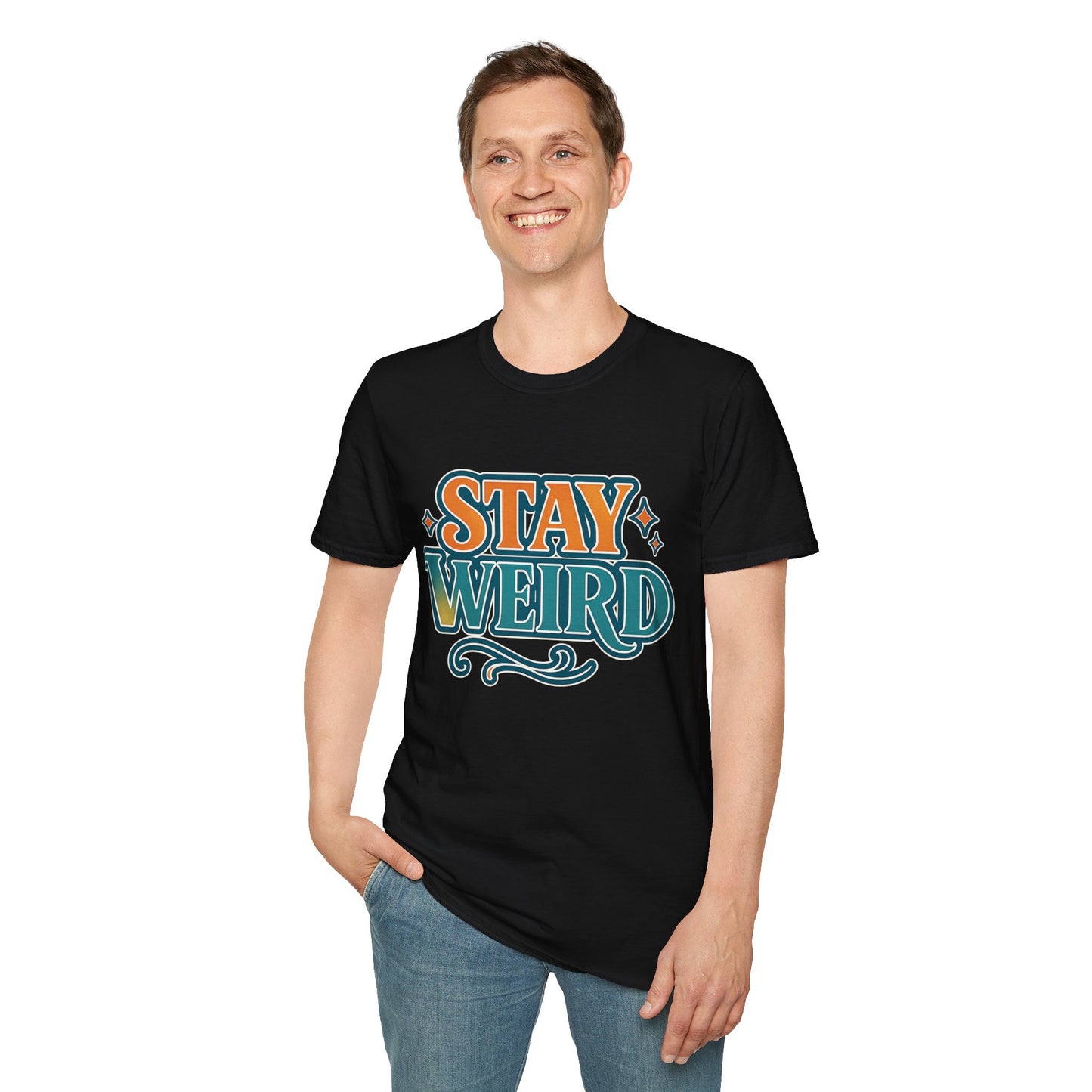 Stay Weird Unisex Softstyle T-Shirt - Fun Graphic Tee, Quirky Apparel, Gift for Friends, Casual Wear, Unique Style