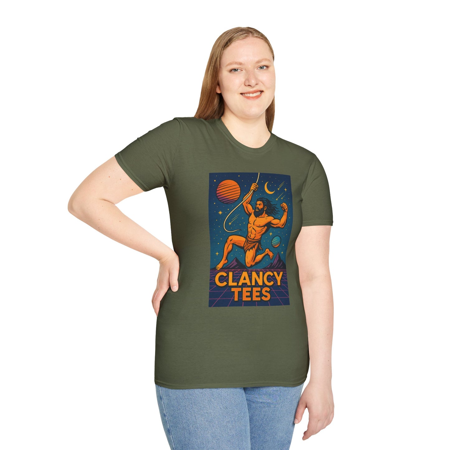 Retro Space Graphic Unisex Softstyle T-Shirt, Fun Casual Wear, Gift for Space Lovers, Cute Vintage Tee, Everyday Comfort Shirt