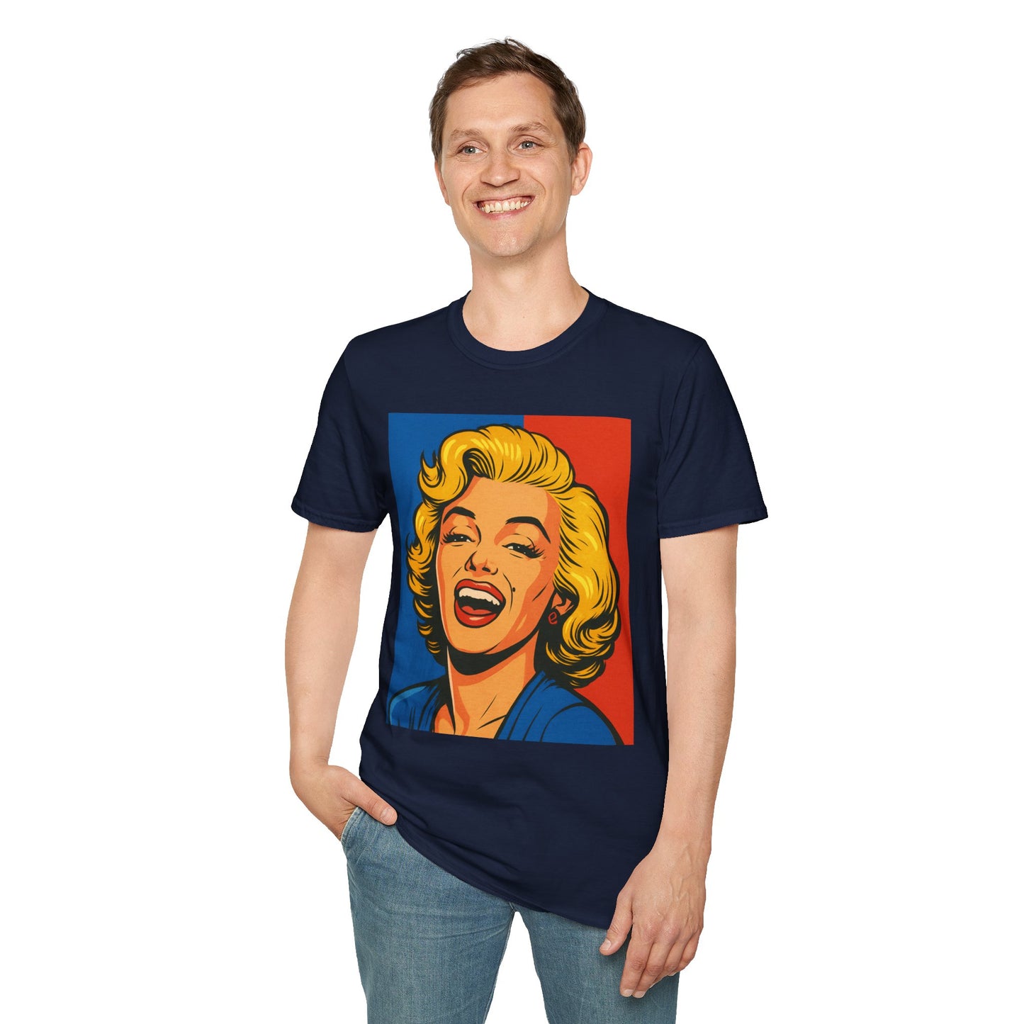 Retro Blonde Bombshell T-Shirt – Pop Art Style Graphic Tee – Gift for Classic Movie Fans, Vintage Aesthetic Lovers, and Bold Fashion Enthusiasts