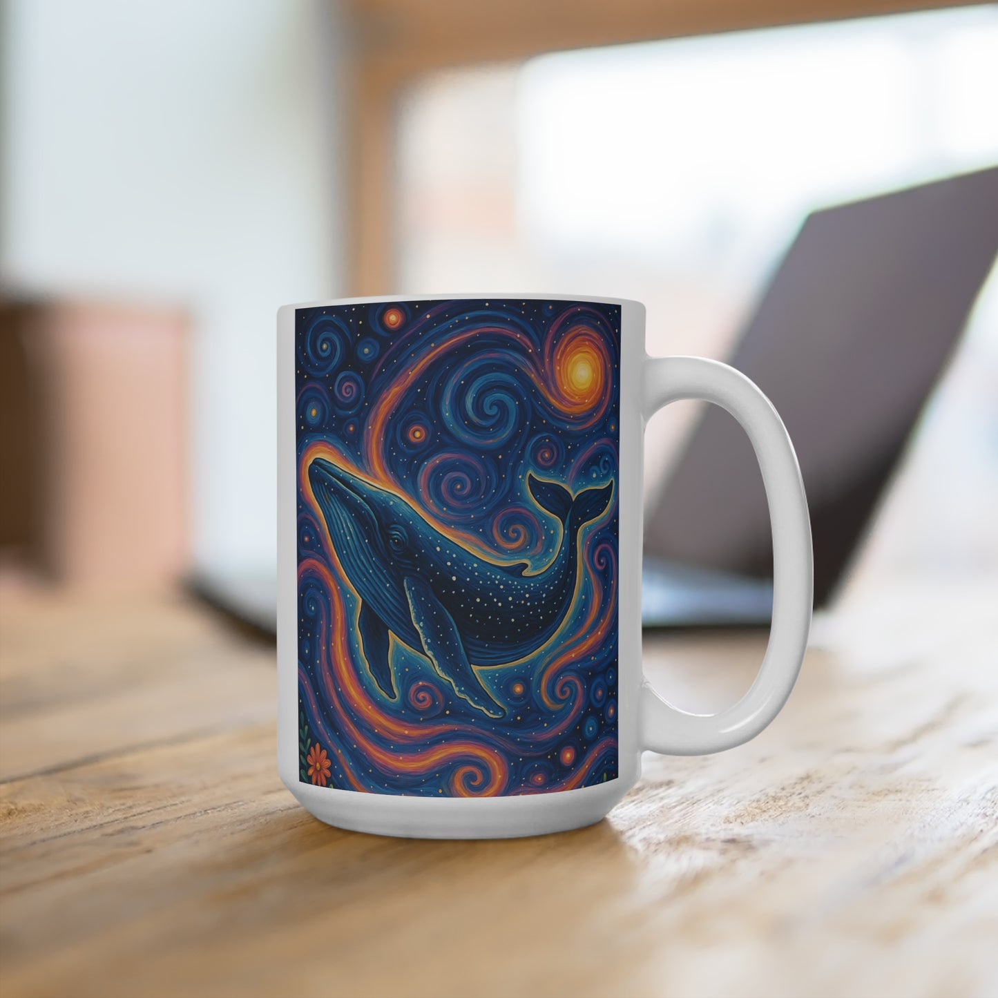 Cosmic Whale Ceramic Mug 15oz Ocean Galaxy Coffee Cup Starry Night Sea Art Gift For Dreamers