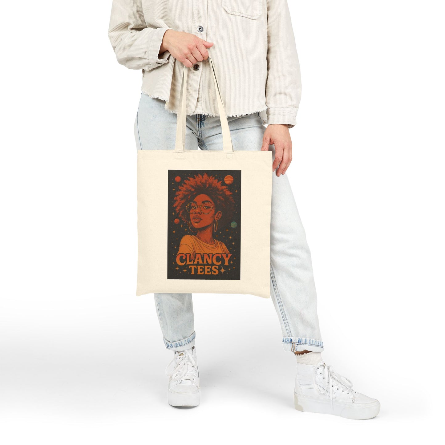 Afrofuturist Tote Bag Cosmic Canvas Bag Astrology Inspired Carryall With Bold Black Girl Magic Artwork And Celestial Design For Everyday Use