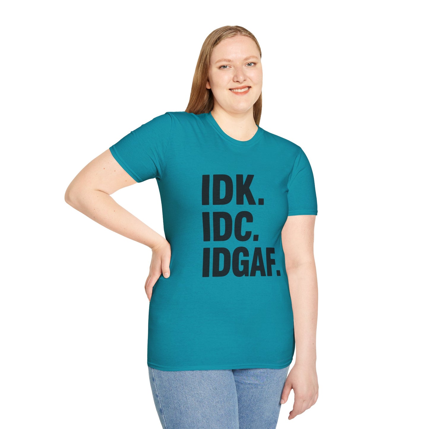IDK IDC IDGAF Shirt – Funny Acronym T-Shirt with Sarcastic Attitude – Bold Minimalist Graphic Tee for Emotionally Done People