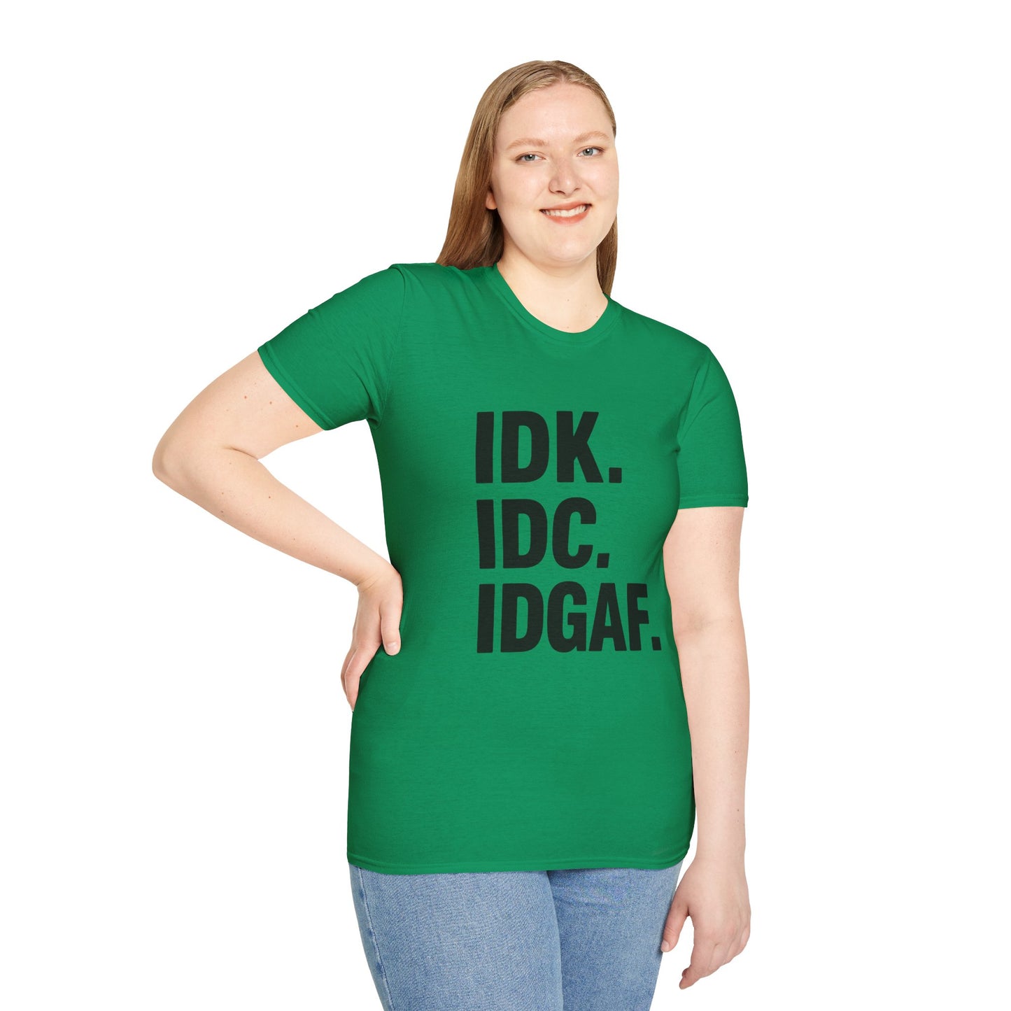 IDK IDC IDGAF Shirt – Funny Acronym T-Shirt with Sarcastic Attitude – Bold Minimalist Graphic Tee for Emotionally Done People