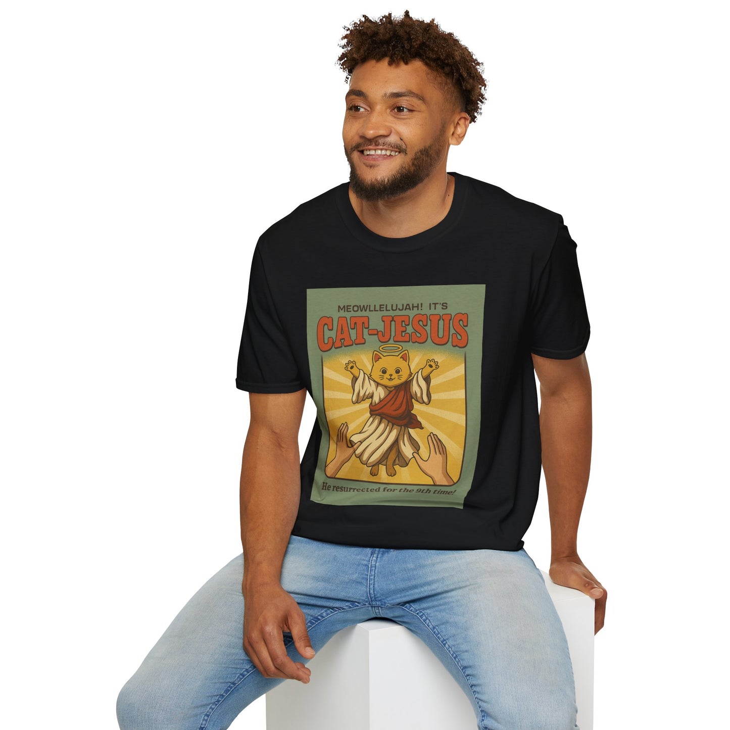 Cat Jesus Funny Resurrected Cat Shirt Meow Hallelujah Tee for Cat Lovers Faith and Felines Fans of Holy Humor and Nine Lives Resurrection Gags