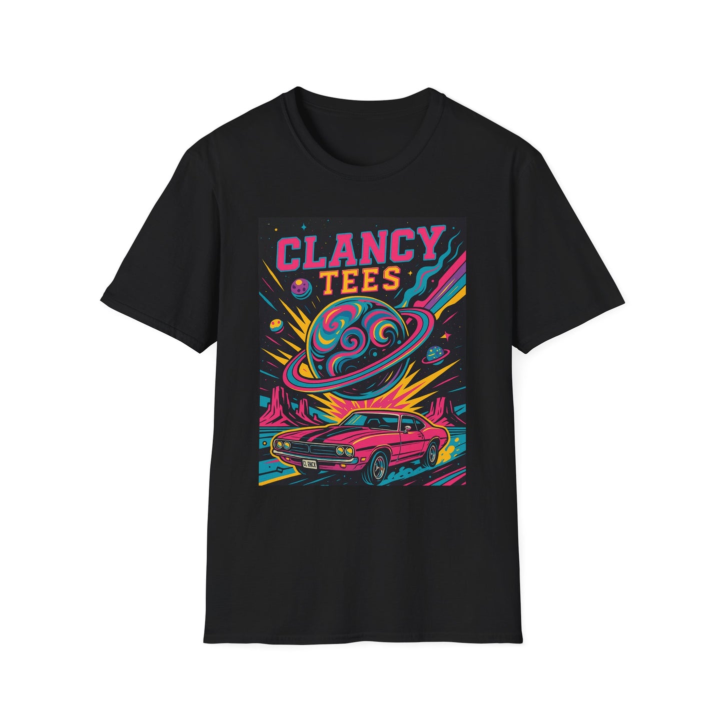 Retro UFO Car Crash Shirt – Clancy Tees Vaporwave Space Tee – Gift for Sci-Fi Fans, Vintage Car Lovers, Alien Believers, and 80s Aesthetic Addicts