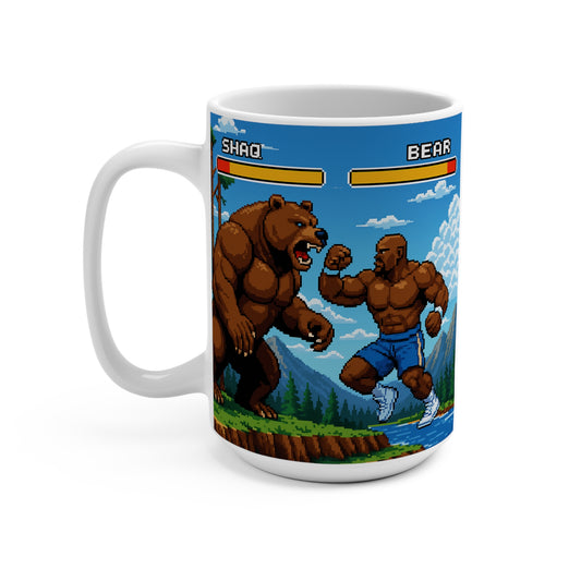 Shaq Vs The Bear Mug Retro Arcade Fighter Cup Funny Pixel Art Coffee Gift