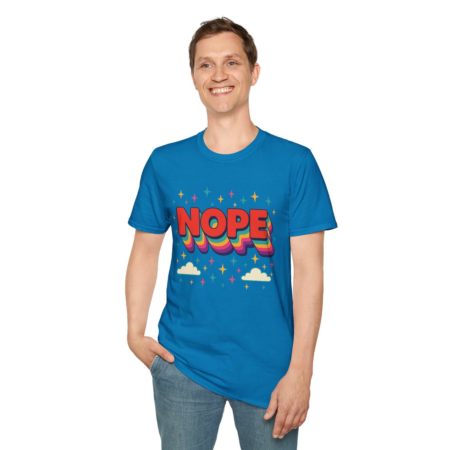 Nope Rainbow Cloud T-Shirt Funny Antisocial Humor Gift for Introverts Softstyle Unisex Tee