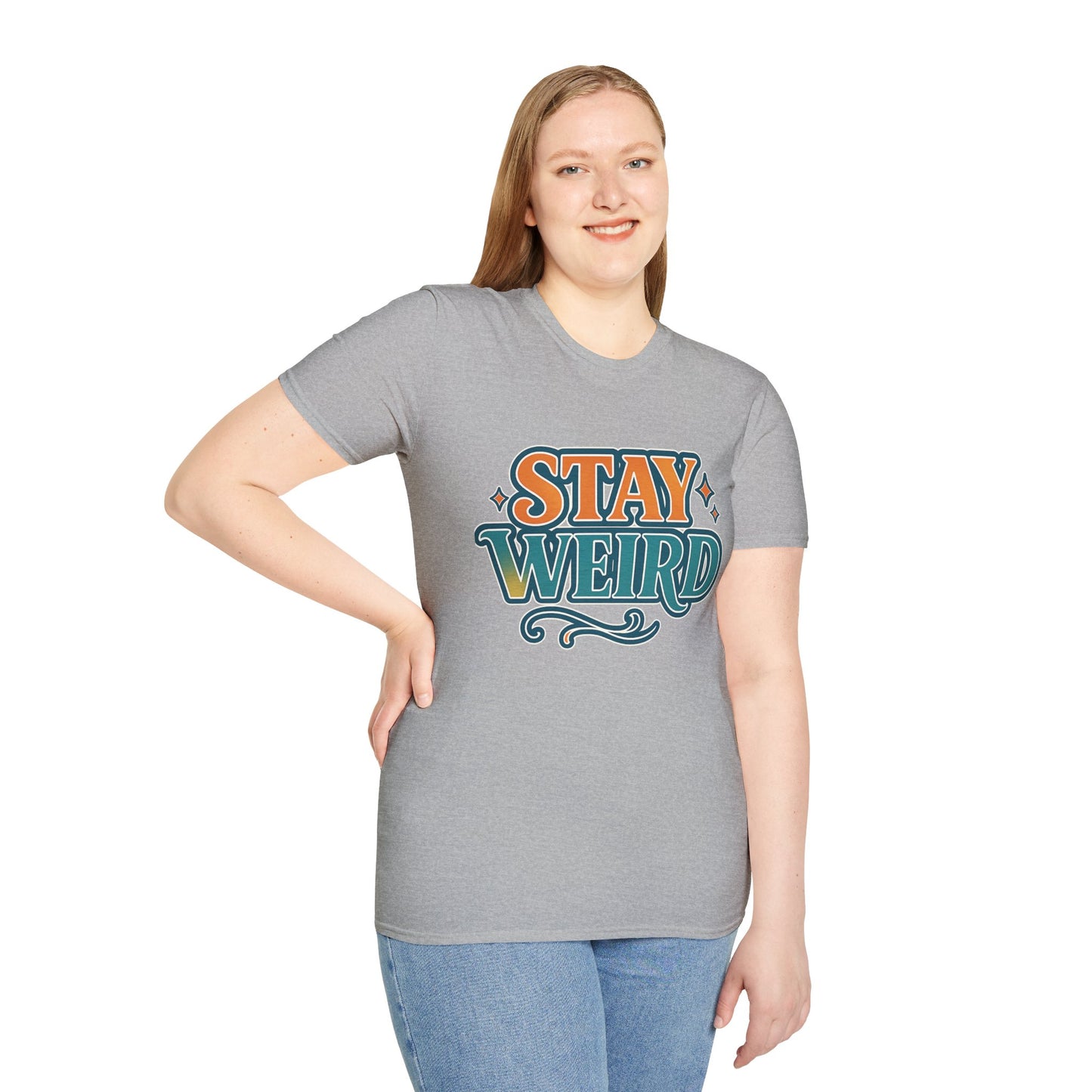 Stay Weird Unisex Softstyle T-Shirt - Fun Graphic Tee, Quirky Apparel, Gift for Friends, Casual Wear, Unique Style