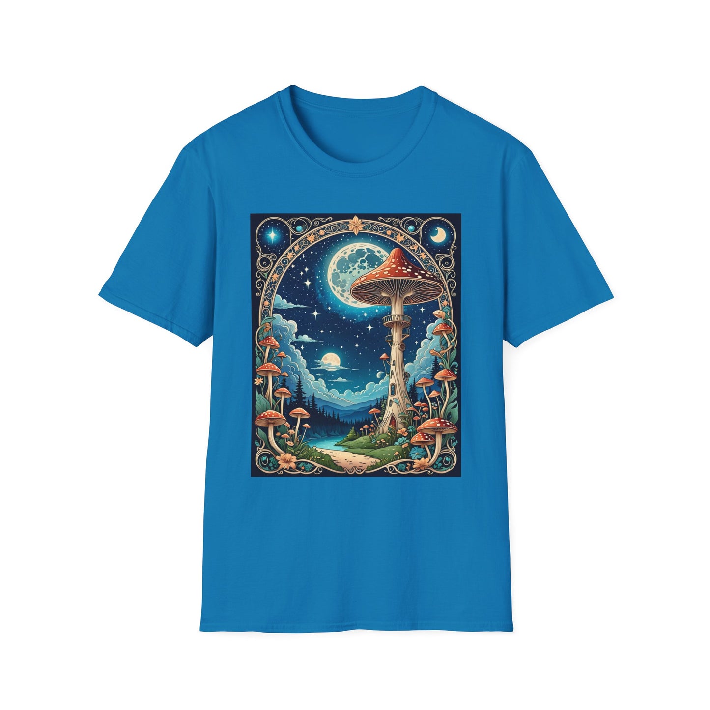 Psychedelic Mushroom Forest Shirt – Trippy Moonlight Nature Tee – Gift for Shroom Enthusiasts, Fantasy Fans, and Dreamy Escapists