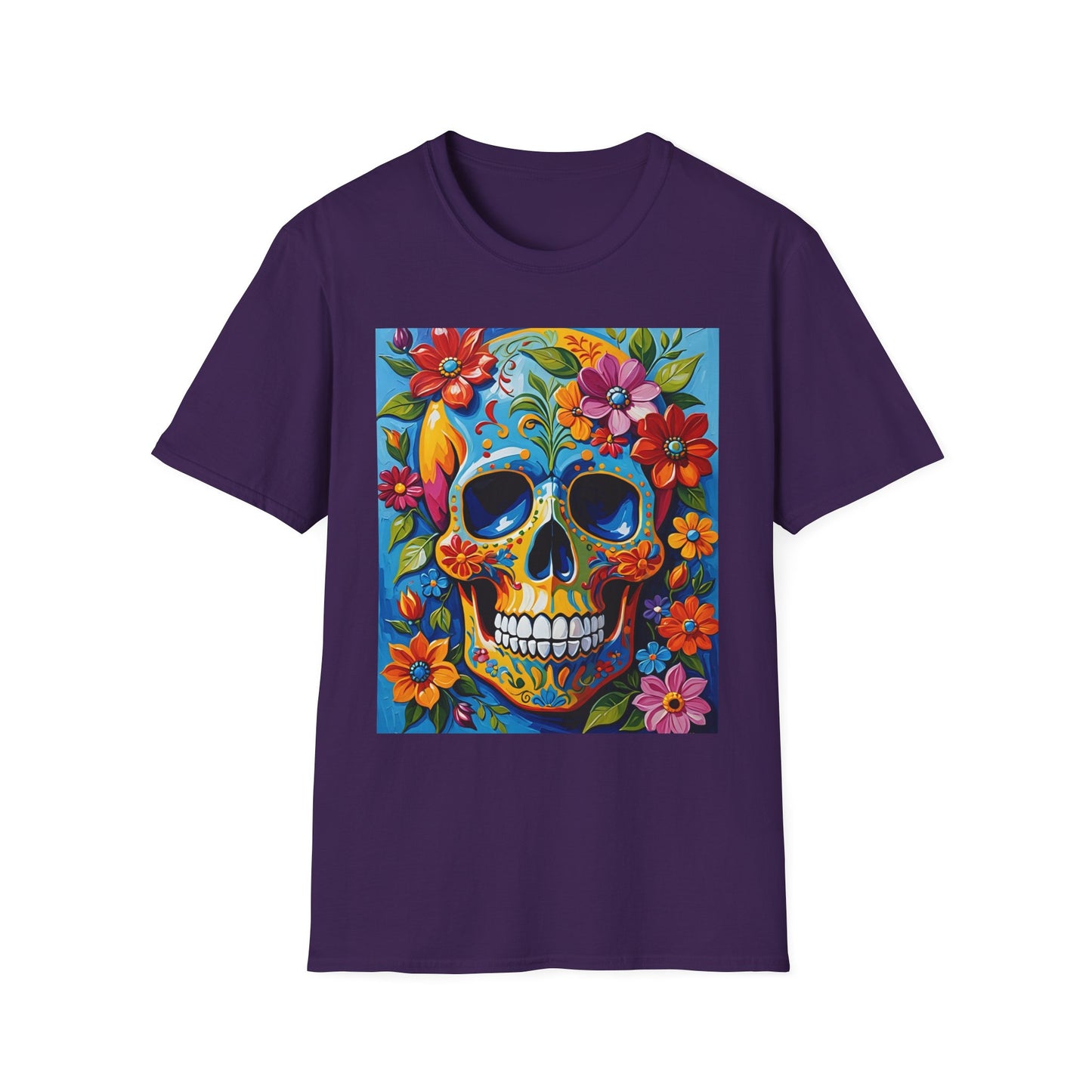 Floral Sugar Skull Shirt – Colorful Skull with Flowers Tee – Gift for Art Lovers, Halloween Fans, and Bold Statement Outfit Seekers
