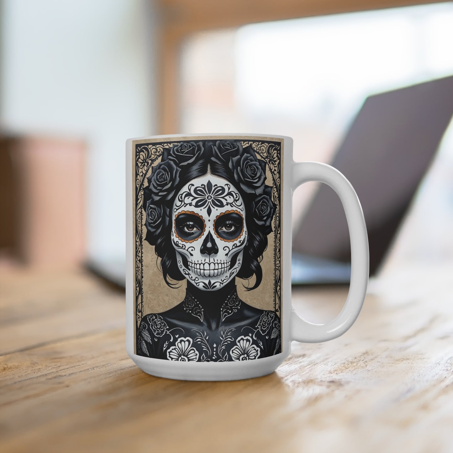 Dia de los Muertos Mug, Artistic Skull Design Coffee Cup, Sugar Skull Gift, Halloween Decor, Gothic Drinkware, Unique Halloween Mug