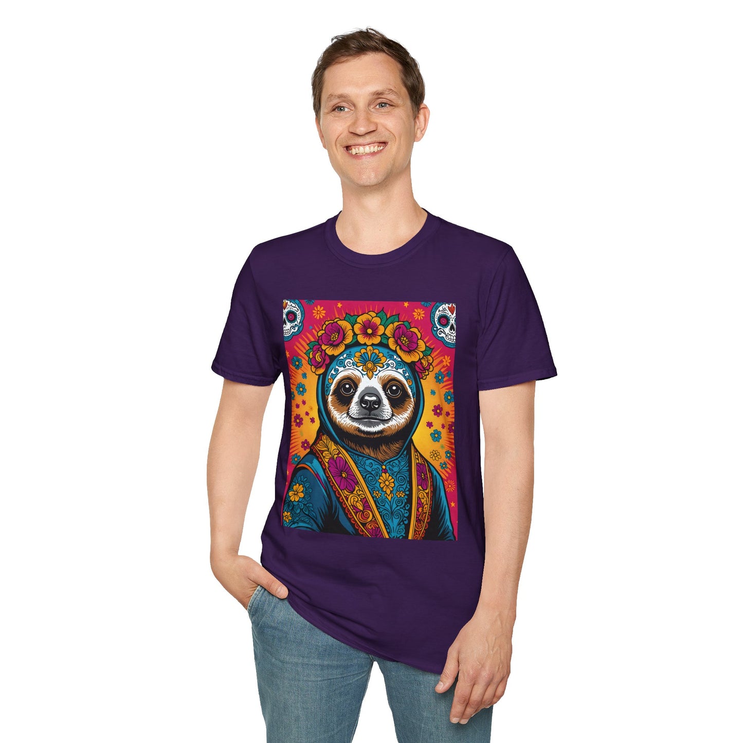 Boho Sloth T Shirt Trippy Animal Graphic Tee Colorful Festival Top Gift for Sloth Lovers