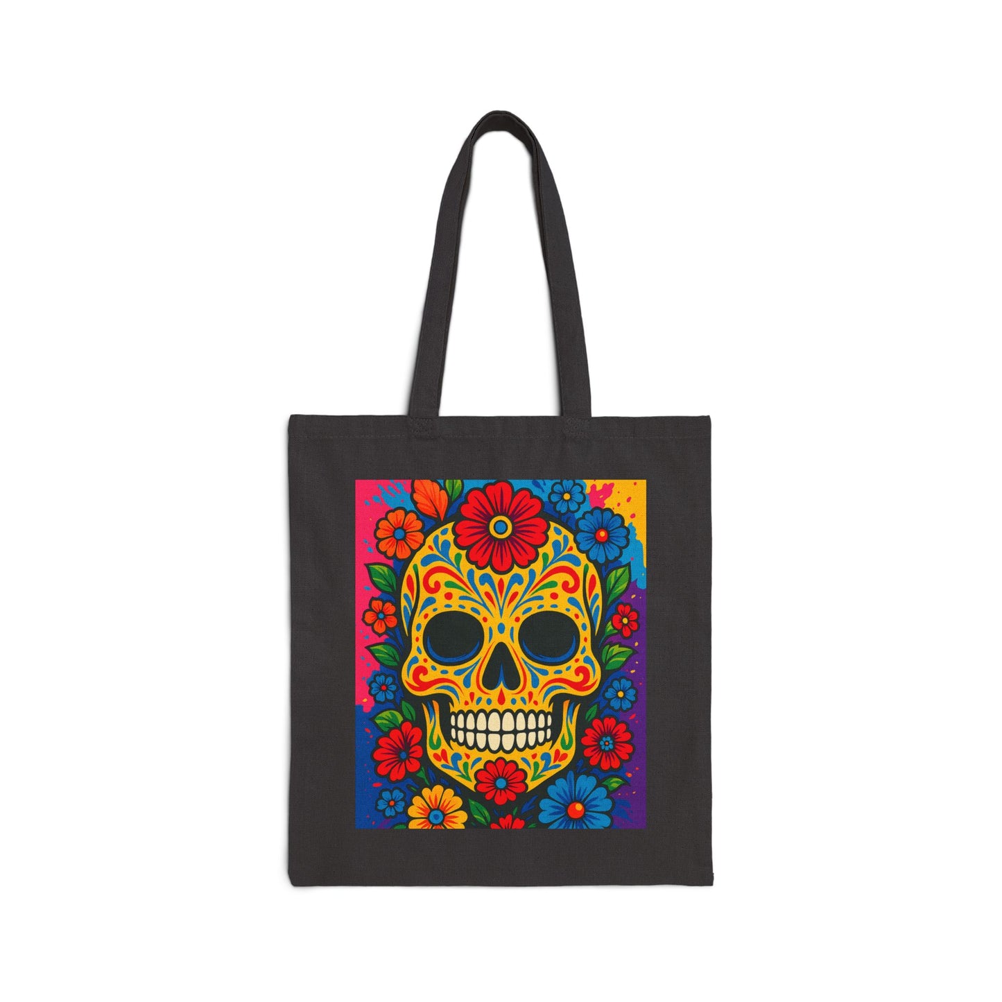 Sugar Skull Floral Tote Bag Canvas Reusable Eco Friendly Day Of The Dead Artwork