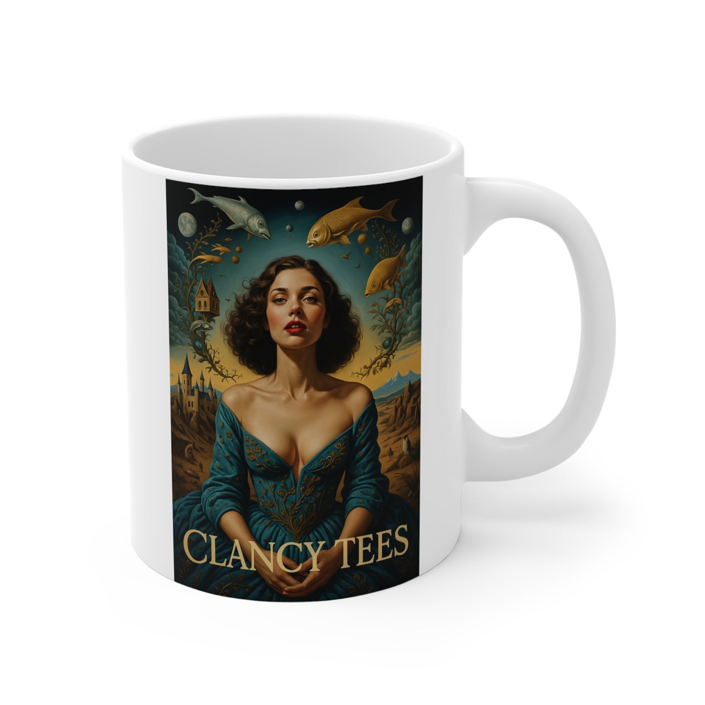 Surreal Fantasy Ocean Mug Vintage Mermaid Coffee Cup Mythical Sea Artwork Ceramic 11oz Cosmic Dream Aesthetic Gift For Fantasy Lovers