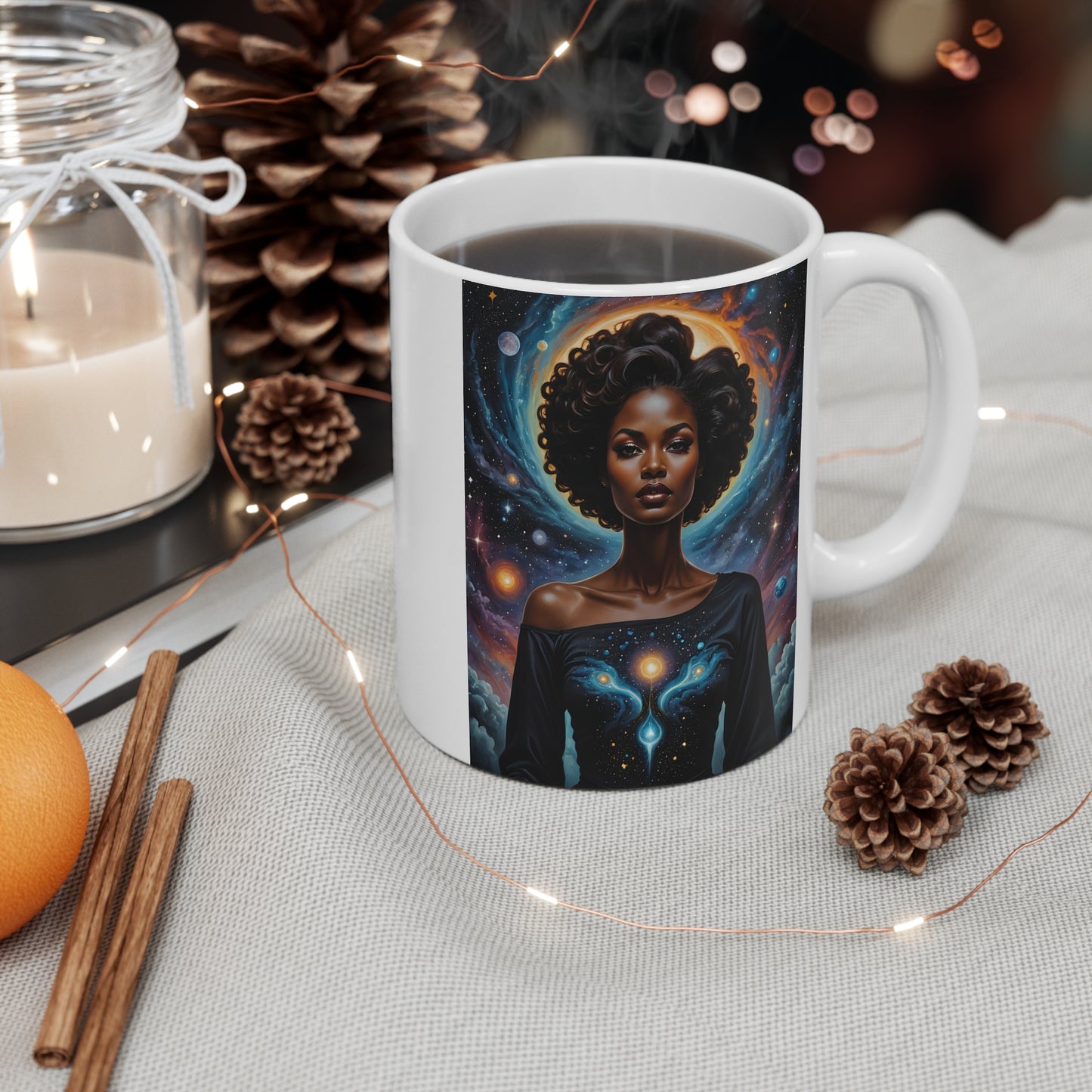 Afrofuturist Cosmic Energy Mug Celestial Universe Coffee Cup Spiritual Galaxy Artwork Black Woman Cosmic Aesthetic Gift For Astrology Fans