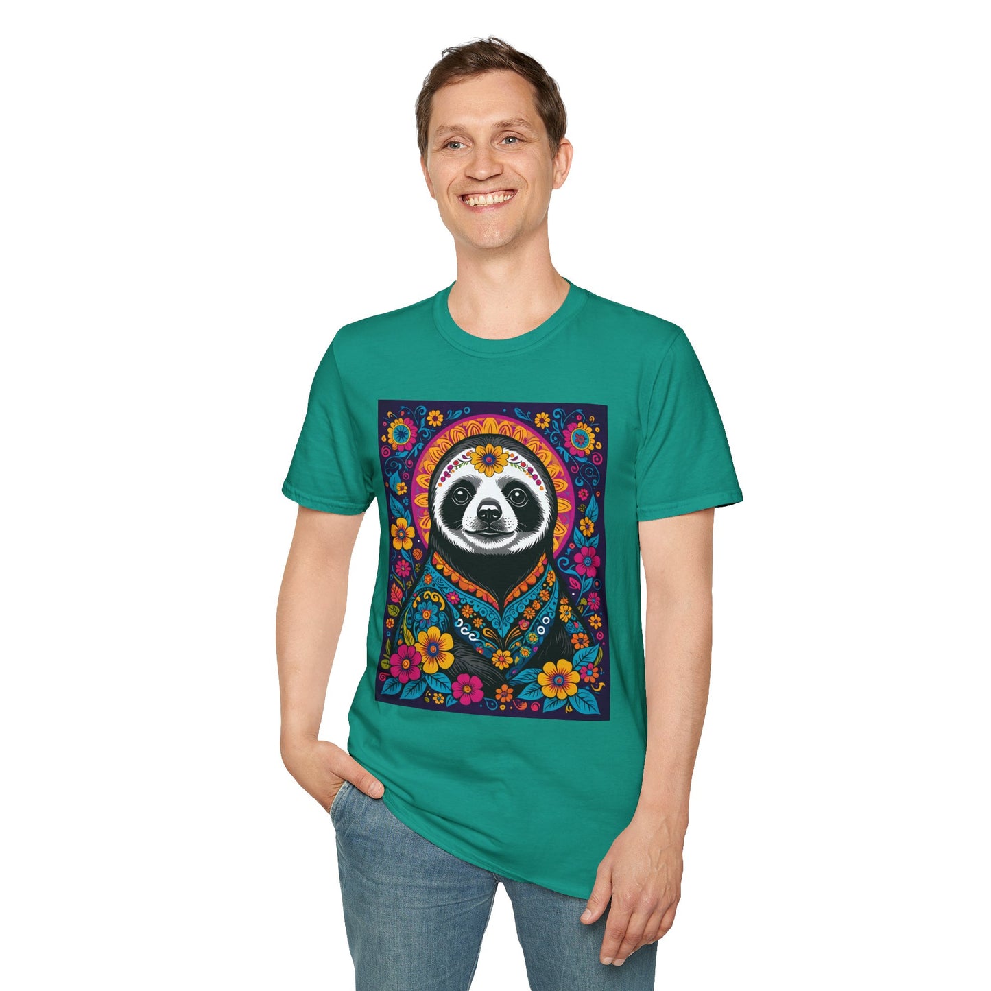 Psychedelic Sloth T Shirt Boho Animal Graphic Tee Trippy Festival Top Gift for Sloth Lovers