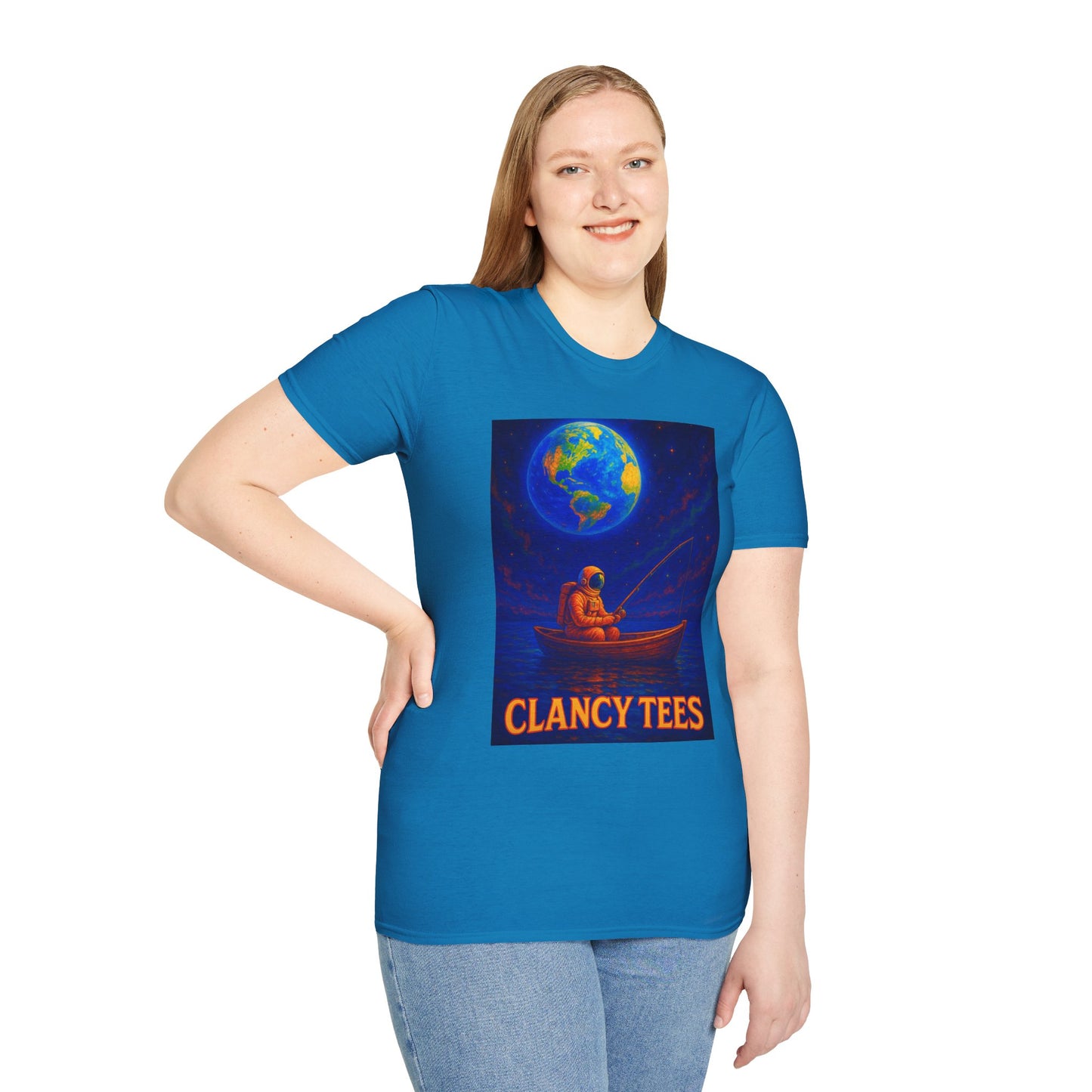 Space Fisherman Graphic T-Shirt, Chill Vibes Tee, Eco-Friendly Gift, Outdoor Enthusiast Apparel, Perfect for Holidays & Summer