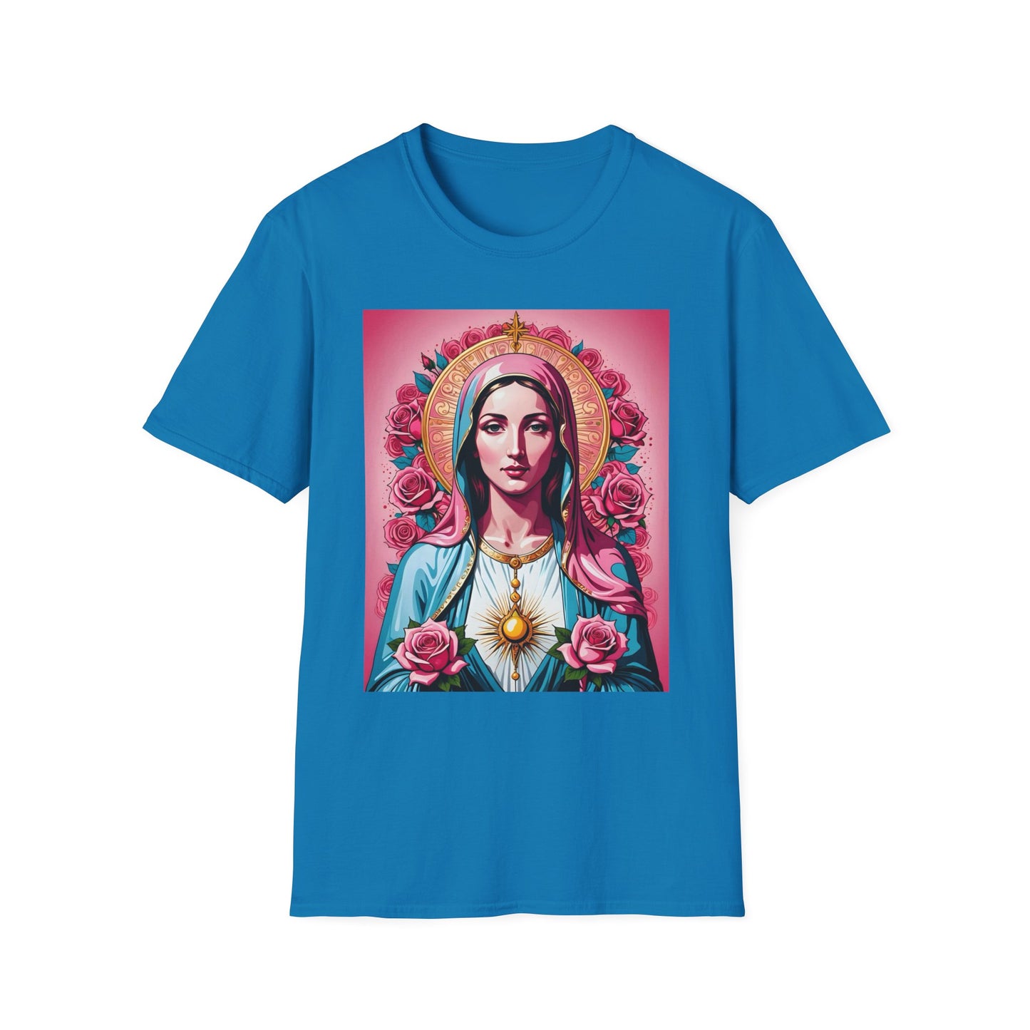 Unisex Softstyle T-Shirt with Sacred Heart Design, Spiritual Apparel, Artistic Gift for Many Occasions, Vintage Aesthetic, Festive Wear