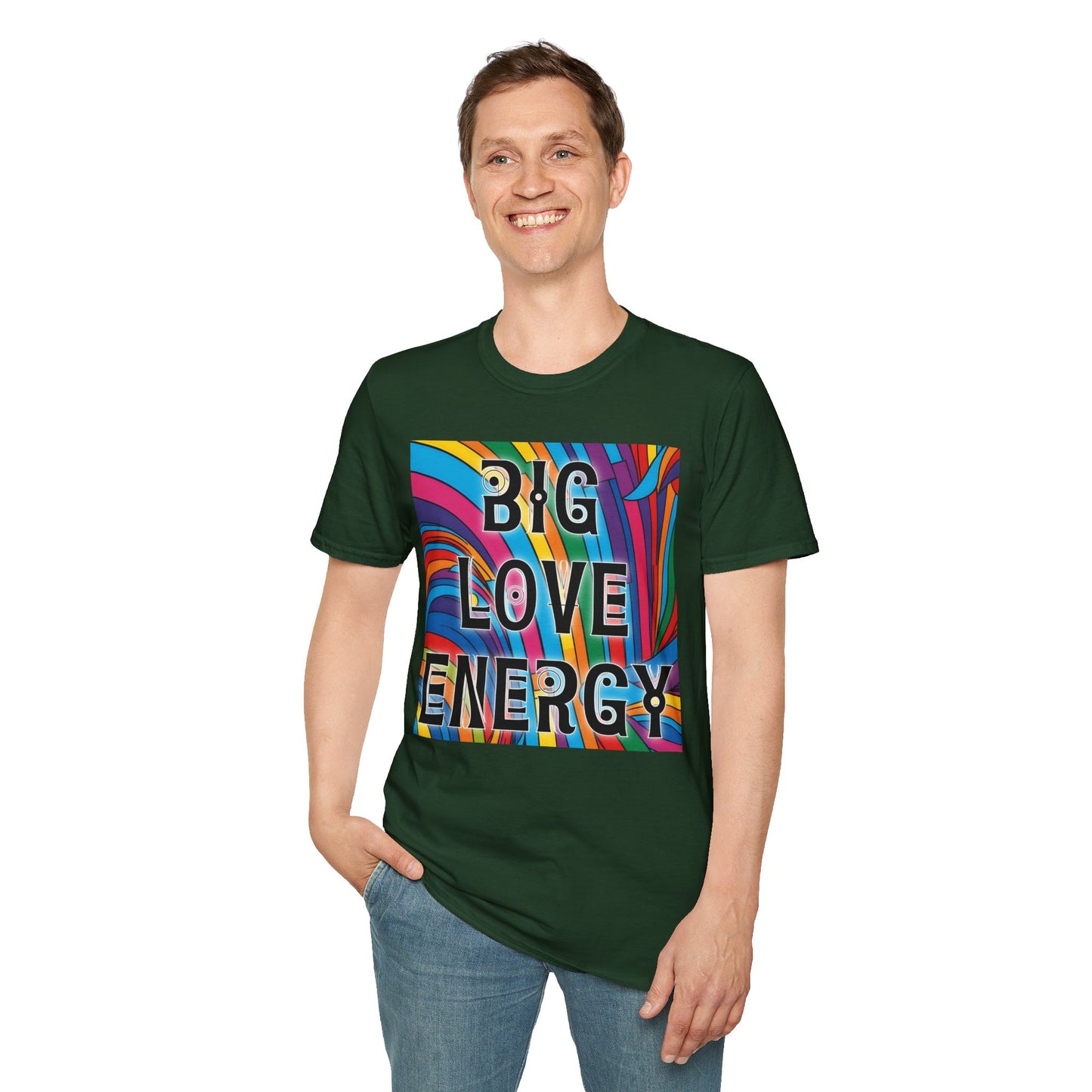 Big Love Energy Shirt – Colorful Retro Pride Rainbow Tee with Bold Positive Message – Gift for Optimists, LGBTQ Friends, and Love-First People