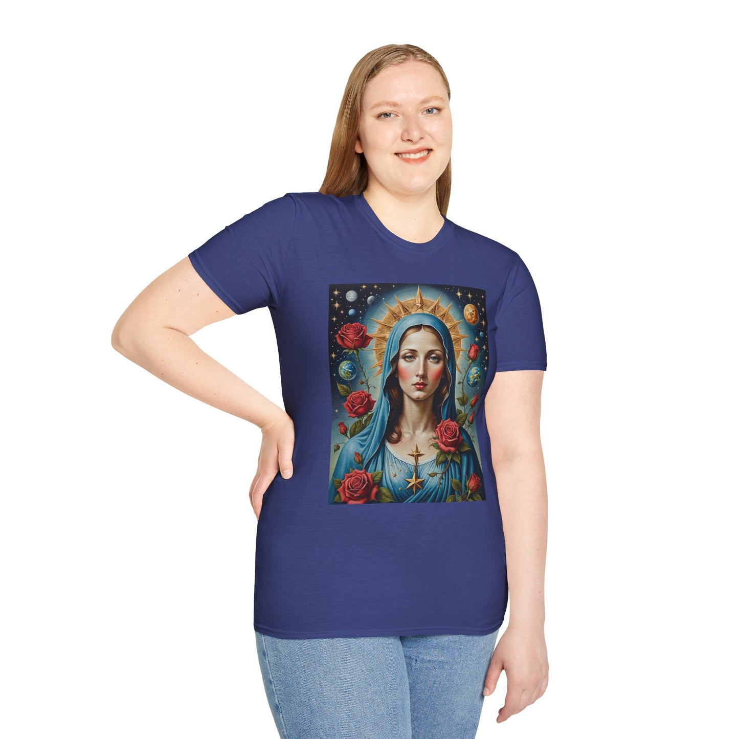 Artistic Virgin Mary T-Shirt, Vintage Graphic Tee, Religious Shirt, Christian Gift, Casual Wear