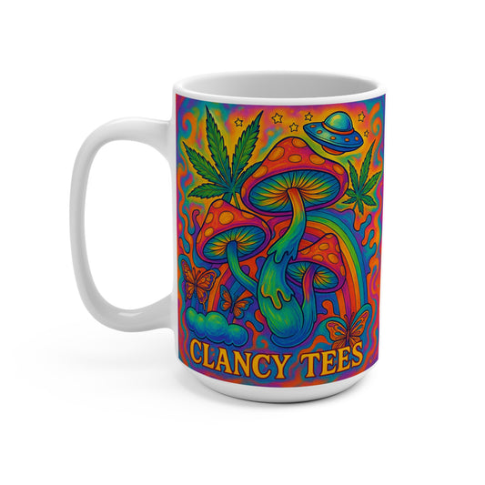 Psychedelic Mushroom Ceramic Mug Trippy Cannabis Coffee Cup Colorful Stoner Art