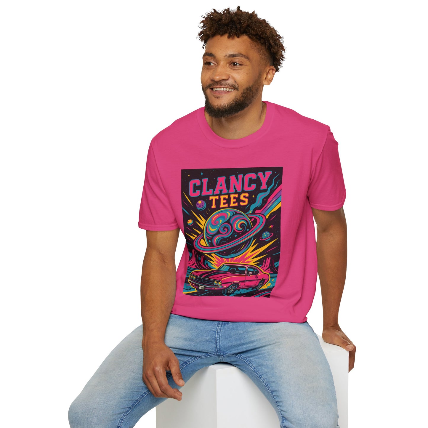 Retro UFO Car Crash Shirt – Clancy Tees Vaporwave Space Tee – Gift for Sci-Fi Fans, Vintage Car Lovers, Alien Believers, and 80s Aesthetic Addicts