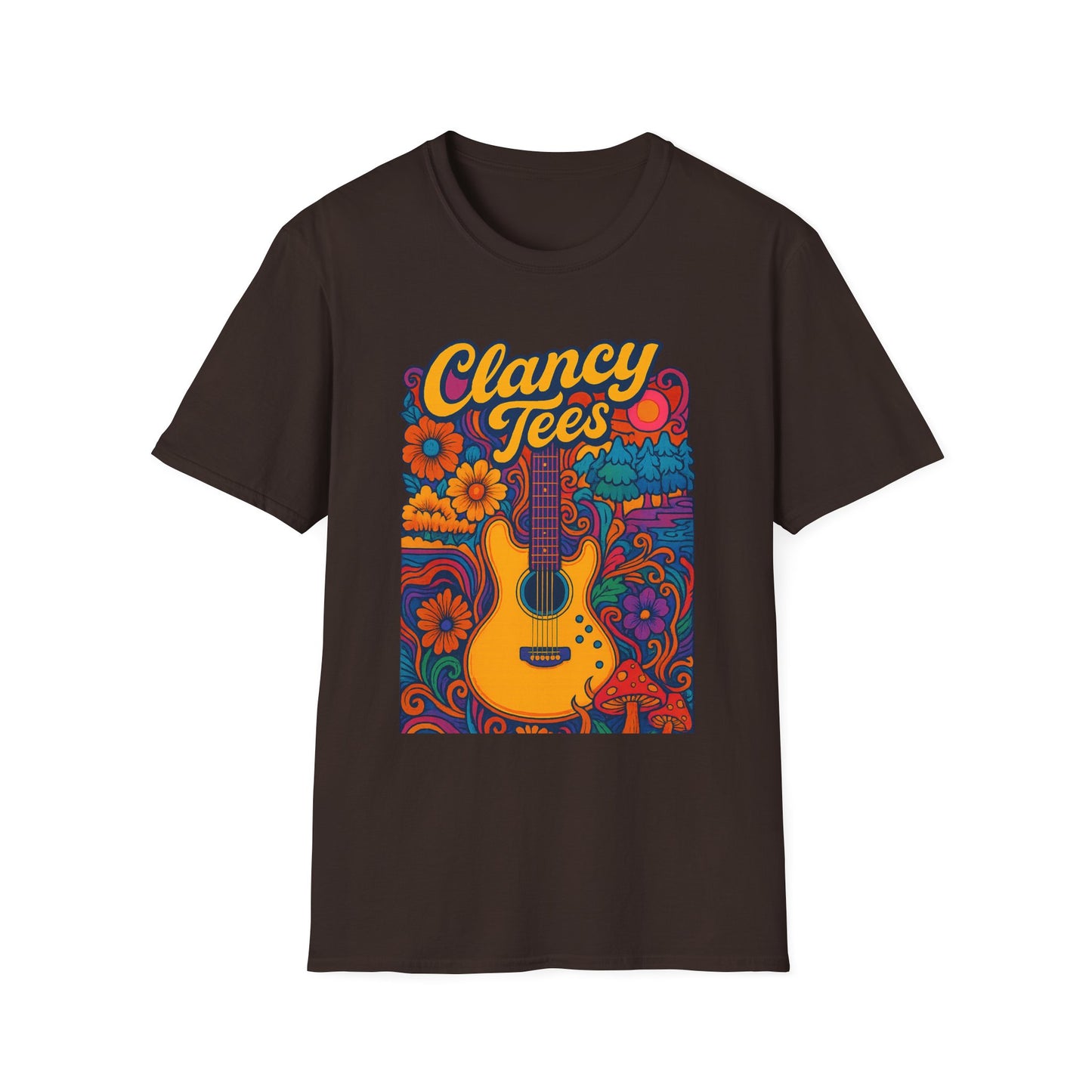 Retro Guitar Graphic T-Shirt for Music Lovers, Vintage Style Tee, Unisex Design, Ideal for Festivals and Gifts, Clancy Tees
