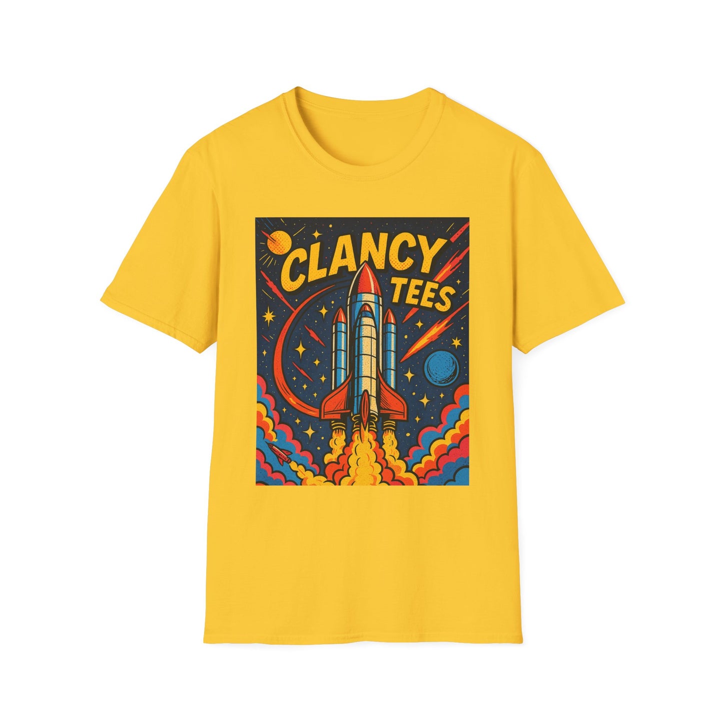 Retro Rocket Ship Shirt Outer Space Graphic Tee | Psychedelic Galaxy Print Top | Gift for Space Nerds and Dreamers | Astronaut Aesthetic Tee