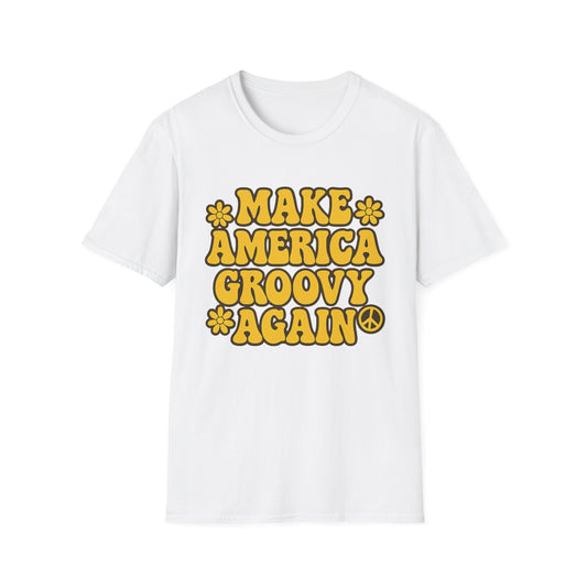 Make America Groovy Again Shirt – Funny Retro Hippie Tee with Peace Sign – Gift for Old Souls, Vintage Lovers, Flower Child Friends