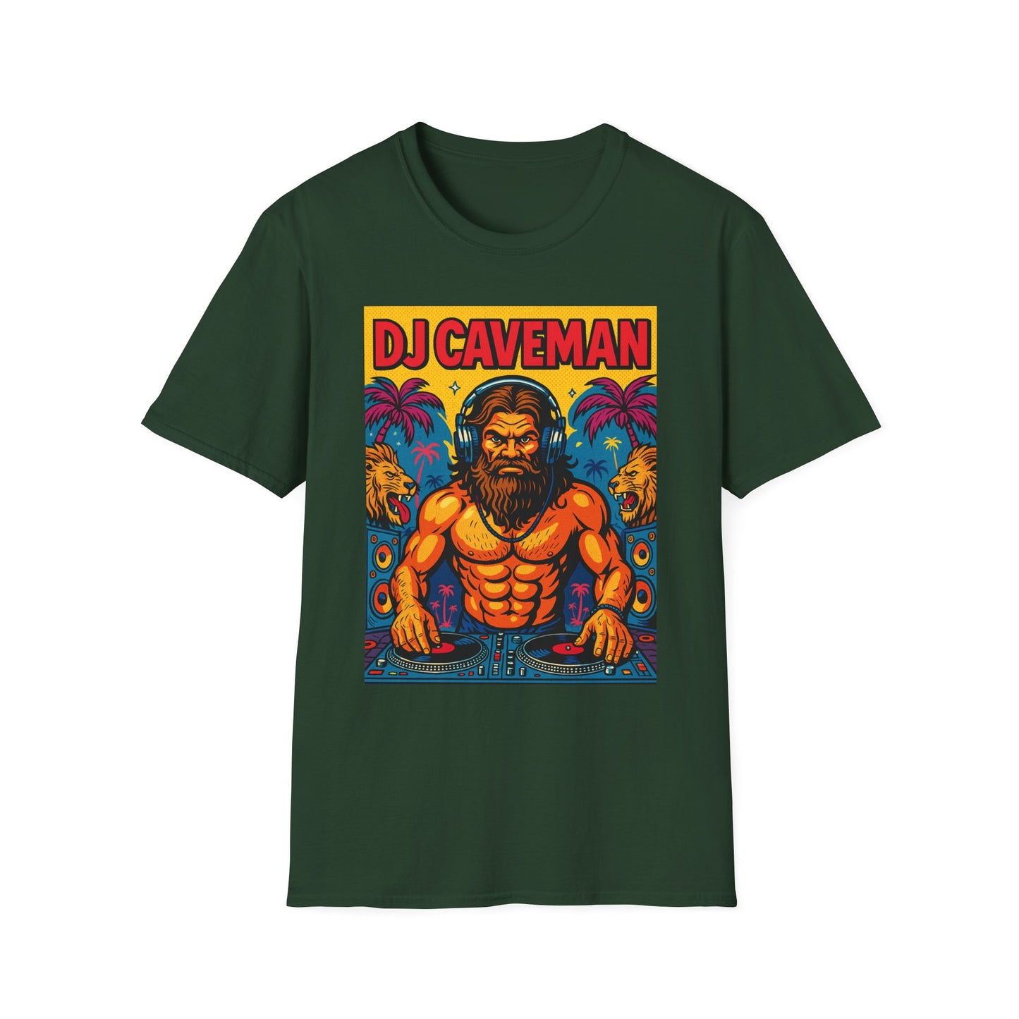 DJ Caveman T-Shirt Funny Rave Party Tee | Prehistoric Clubbing Shirt for Music Lovers | Gift for DJs and EDM Fans | Caveman Aesthetic Shirt
