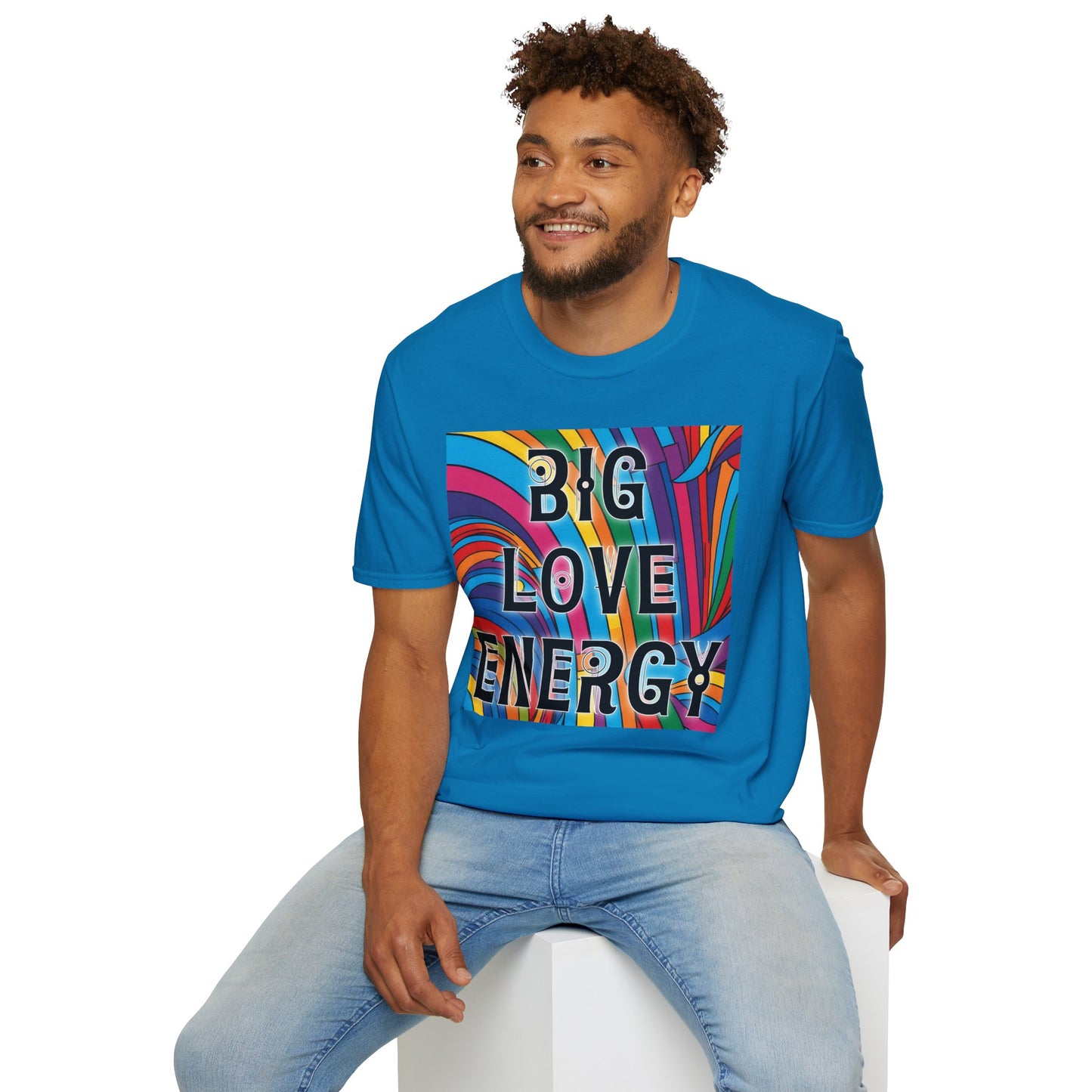 Big Love Energy Shirt – Colorful Retro Pride Rainbow Tee with Bold Positive Message – Gift for Optimists, LGBTQ Friends, and Love-First People