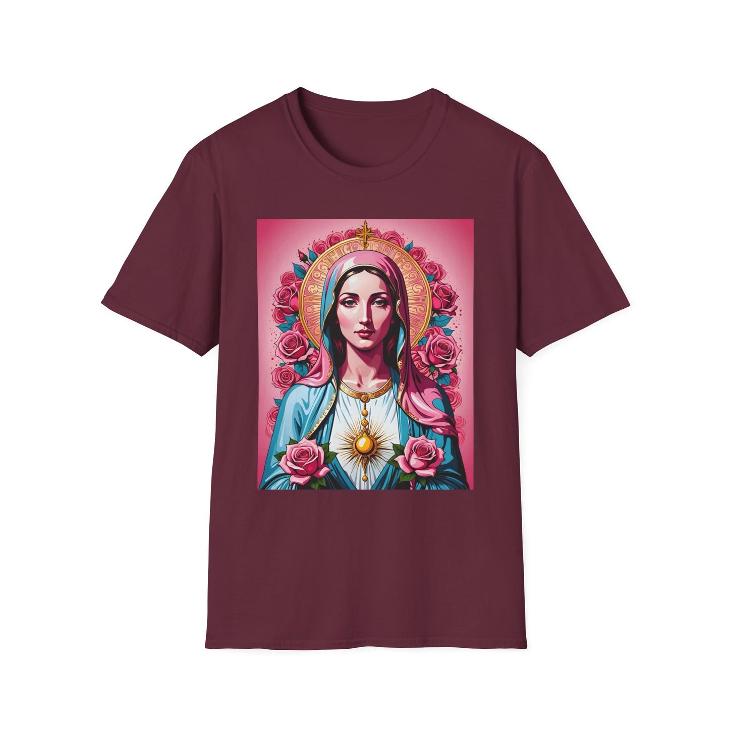 Unisex Softstyle T-Shirt with Sacred Heart Design, Spiritual Apparel, Artistic Gift for Many Occasions, Vintage Aesthetic, Festive Wear