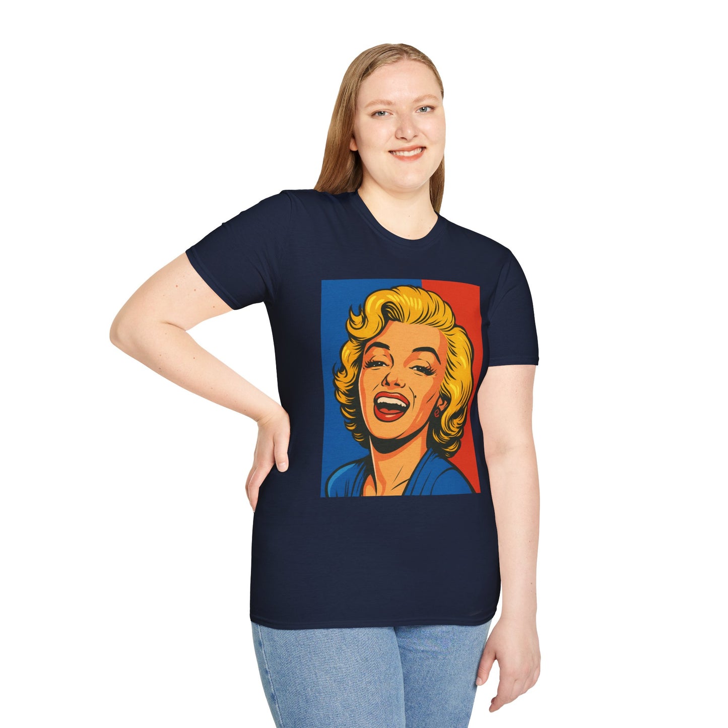 Retro Blonde Bombshell T-Shirt – Pop Art Style Graphic Tee – Gift for Classic Movie Fans, Vintage Aesthetic Lovers, and Bold Fashion Enthusiasts