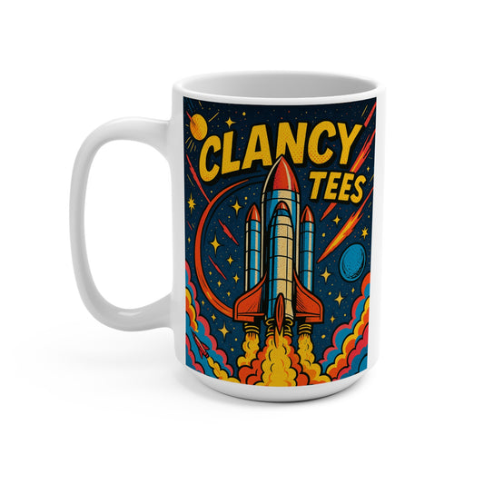 Retro Rocket Coffee Mug Space Shuttle Artwork Cosmic Blast Off Cup Unique Gift For Astronaut And Sci Fi Fans