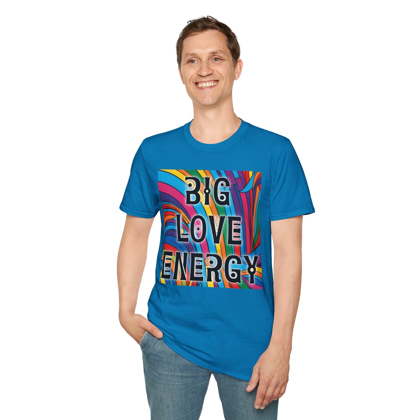 Big Love Energy Shirt – Colorful Retro Pride Rainbow Tee with Bold Positive Message – Gift for Optimists, LGBTQ Friends, and Love-First People