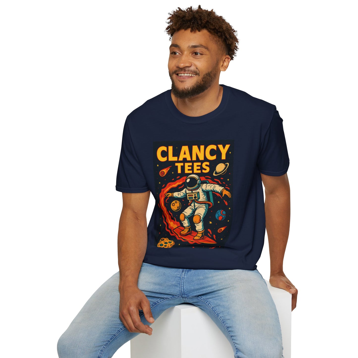 Astronaut Surfing T-Shirt – Outer Space Surfer Tee – Gift for Sci-Fi Beach Bums, Stoner Surfers, and Cosmic Wave Riders