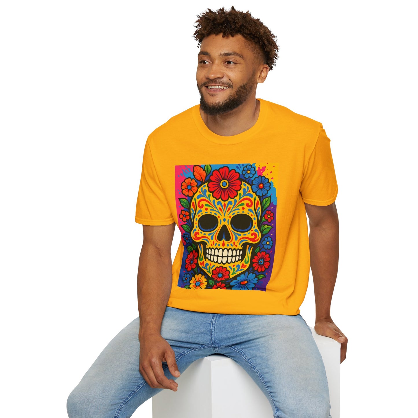 Colorful Sugar Skull Shirt | Day of the Dead Graphic Tee | Gift for Tattoo Lovers & Art Fans | Floral Skull T-Shirt